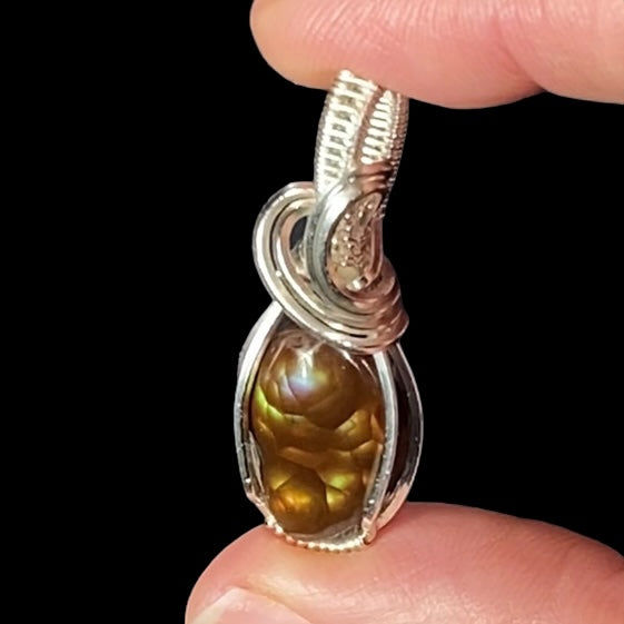 Mexican Fire Agate & Sterling Silver Wire Wrapped Pendant
