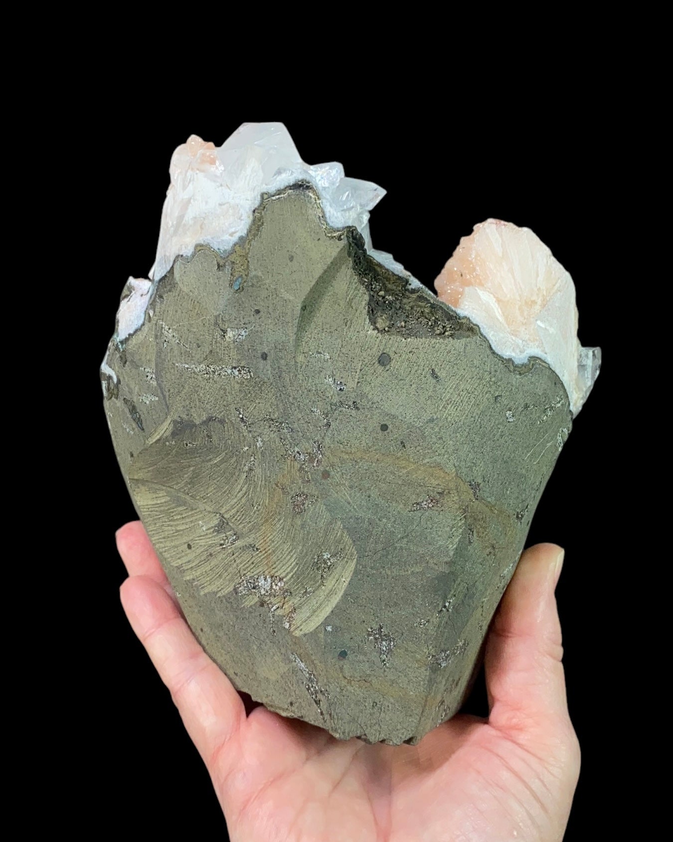 Clear Apophyllite Crystal Cluster with Stilbite in Trimmed Basalt Pocket from Maharashtra, India