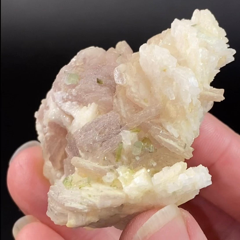 Pale Green Tourmaline Crystals & Lepidolite Mica on Feldspar