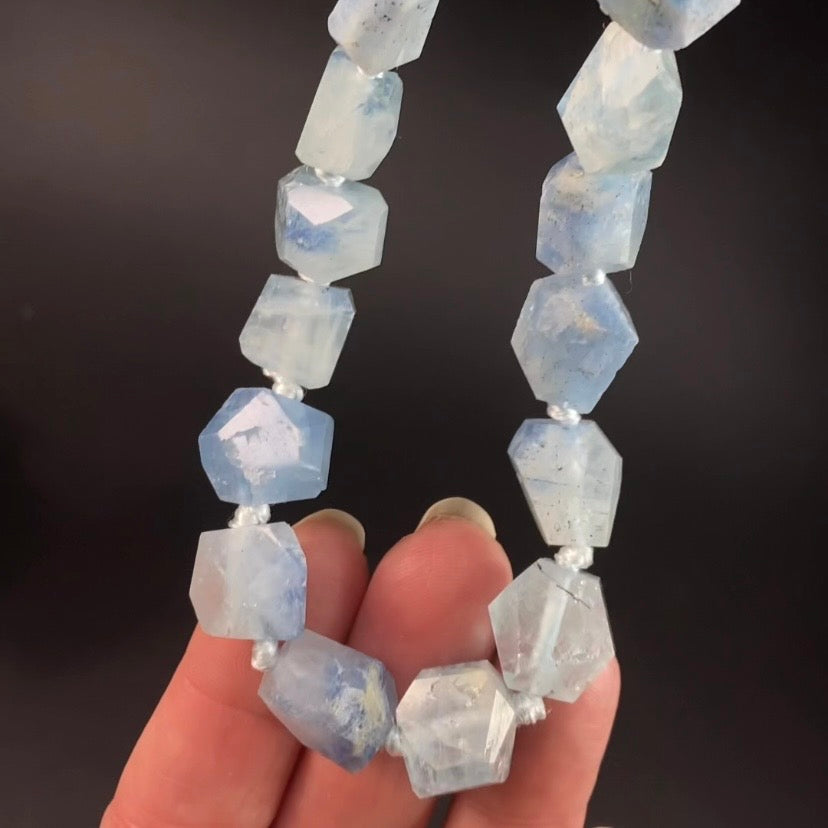 Polished Aquamarine Crystal Knotted Necklace