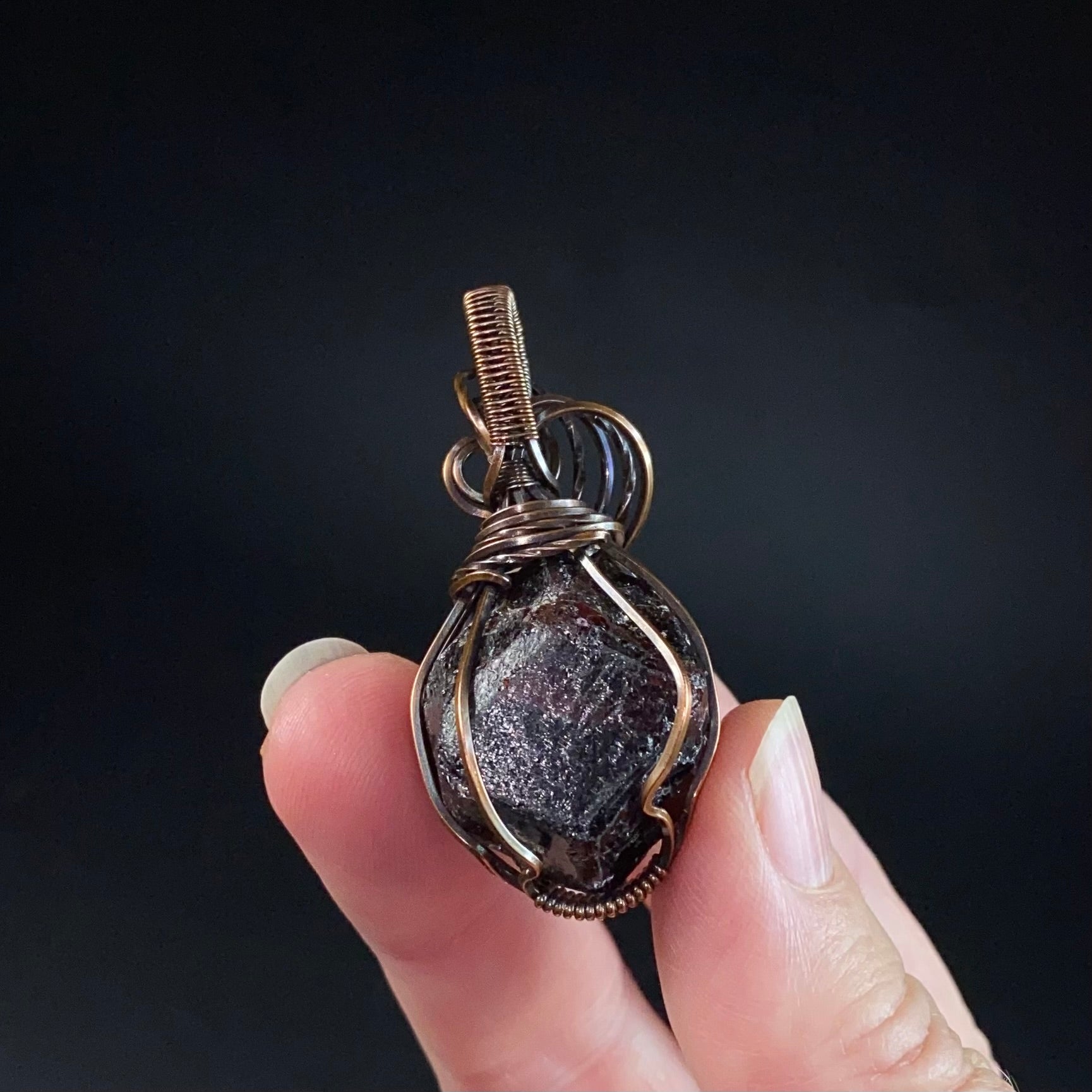 Natural Raw Almandine Garnet and Copper Wire Wrapped Pendant