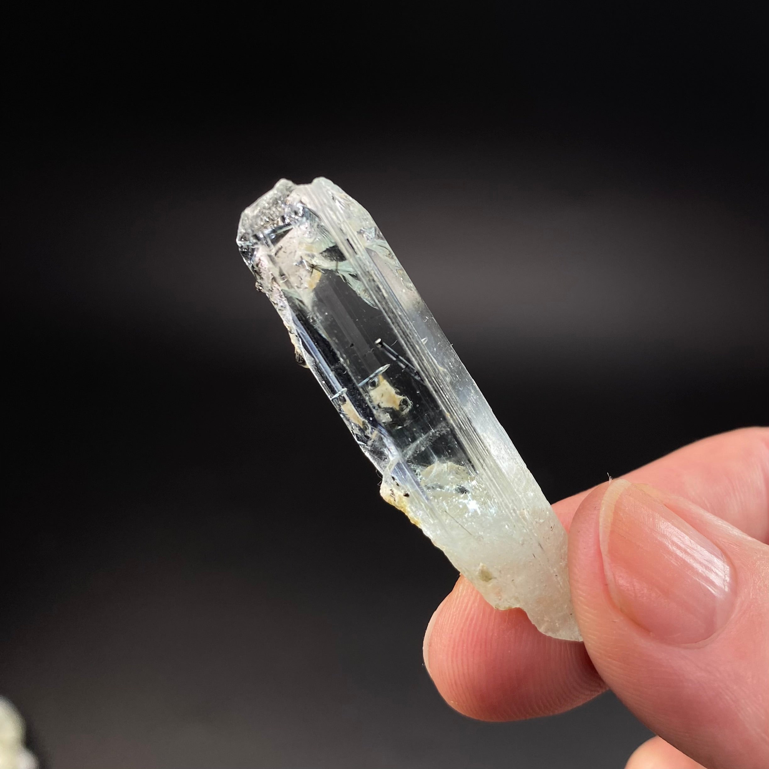 Facet Grade Aquamarine Rough Crystal with Minor Black Tourmaline & Feldspar