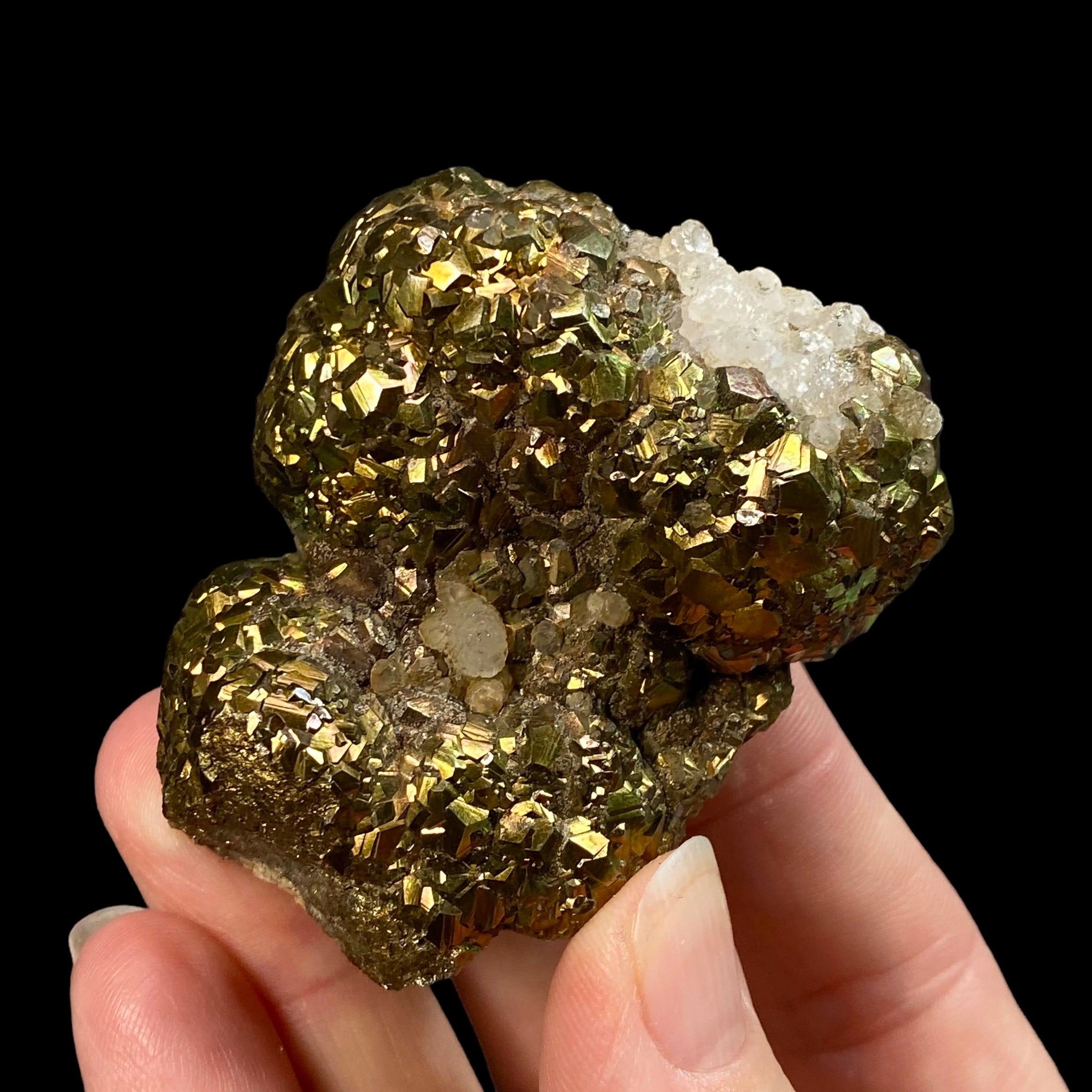 Iridescent Pyrite & Calcite Cluster from Trepça Mines, Kosovo