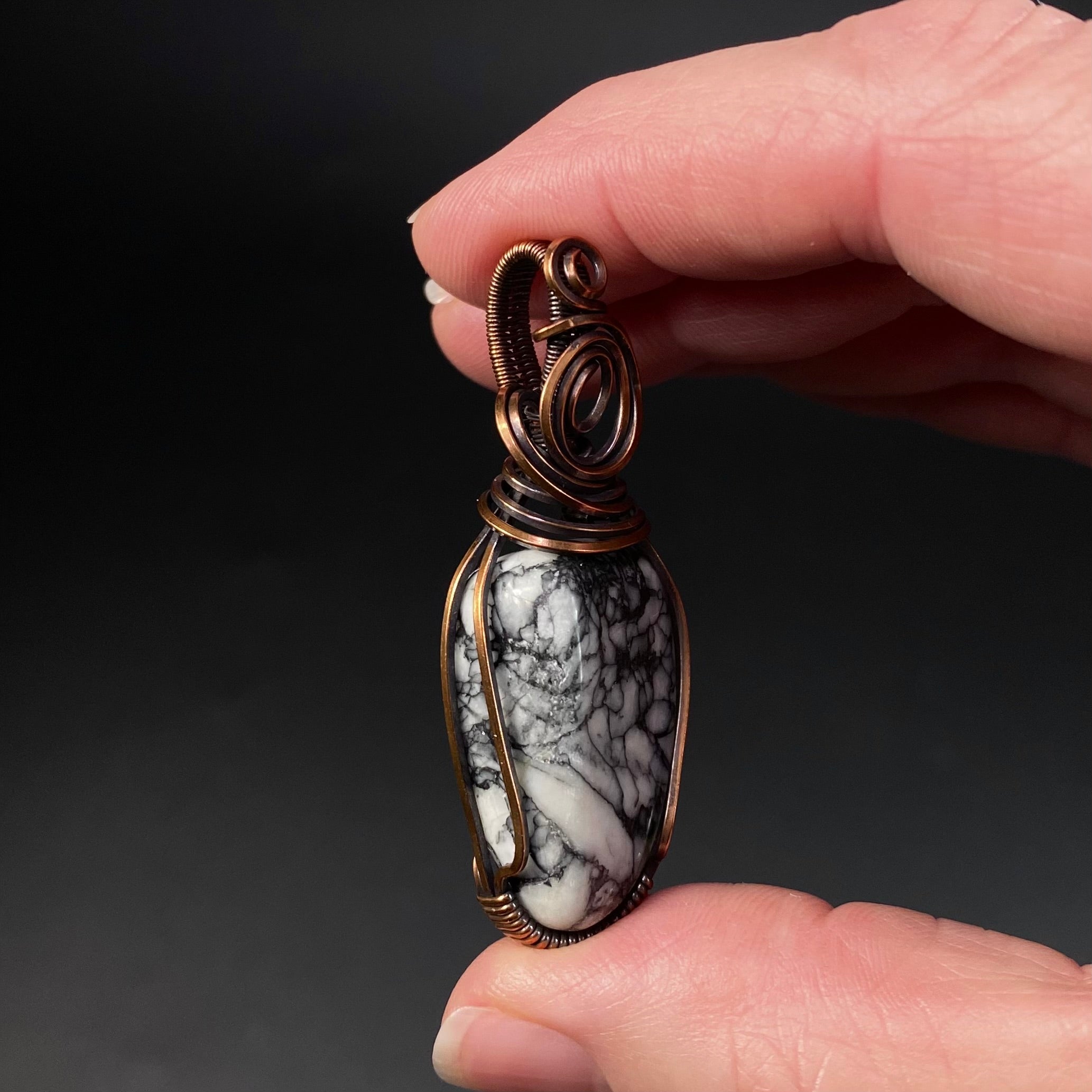 Pinolith Polished Tumble Stone & Copper Wire Wrapped Pendant