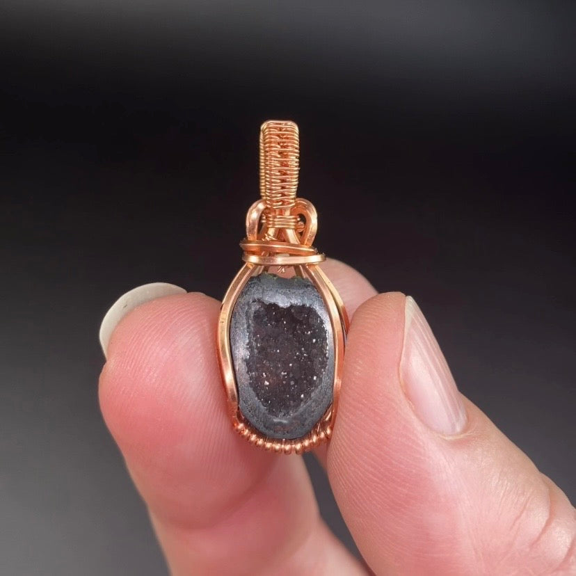 Matching Pair Tabasco Geode & Copper Wire Wrapped Pendants