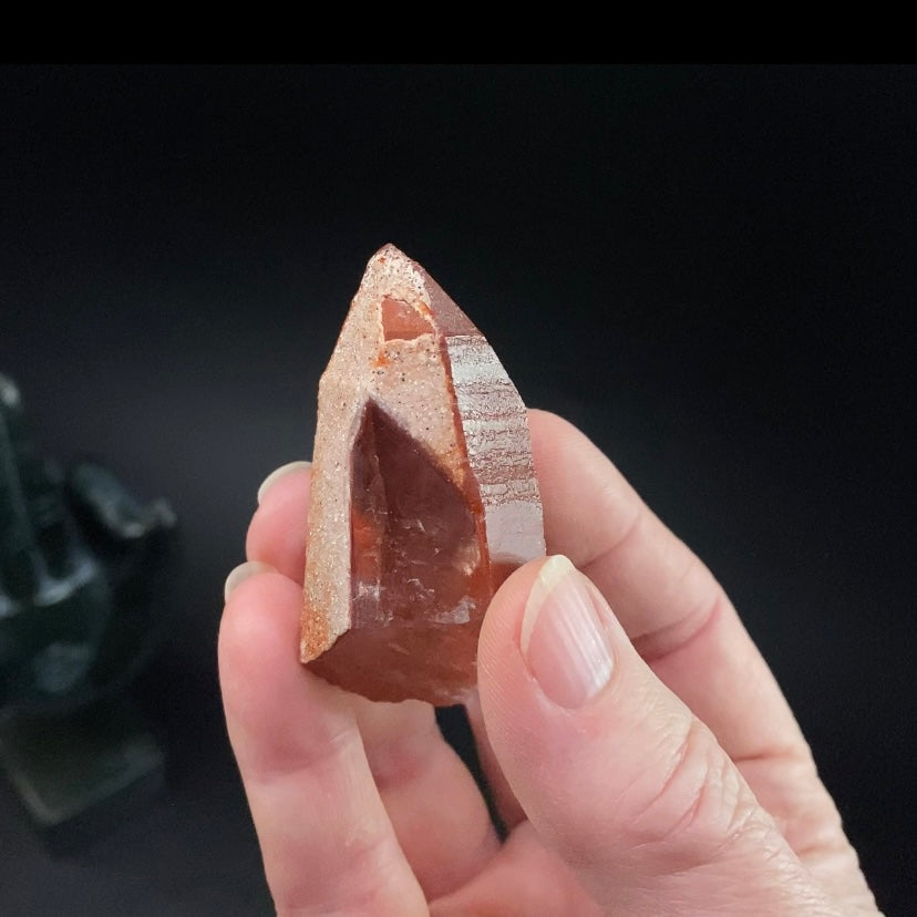 Red Hematite Channeling Quartz Crystal from Tourash, Morocco