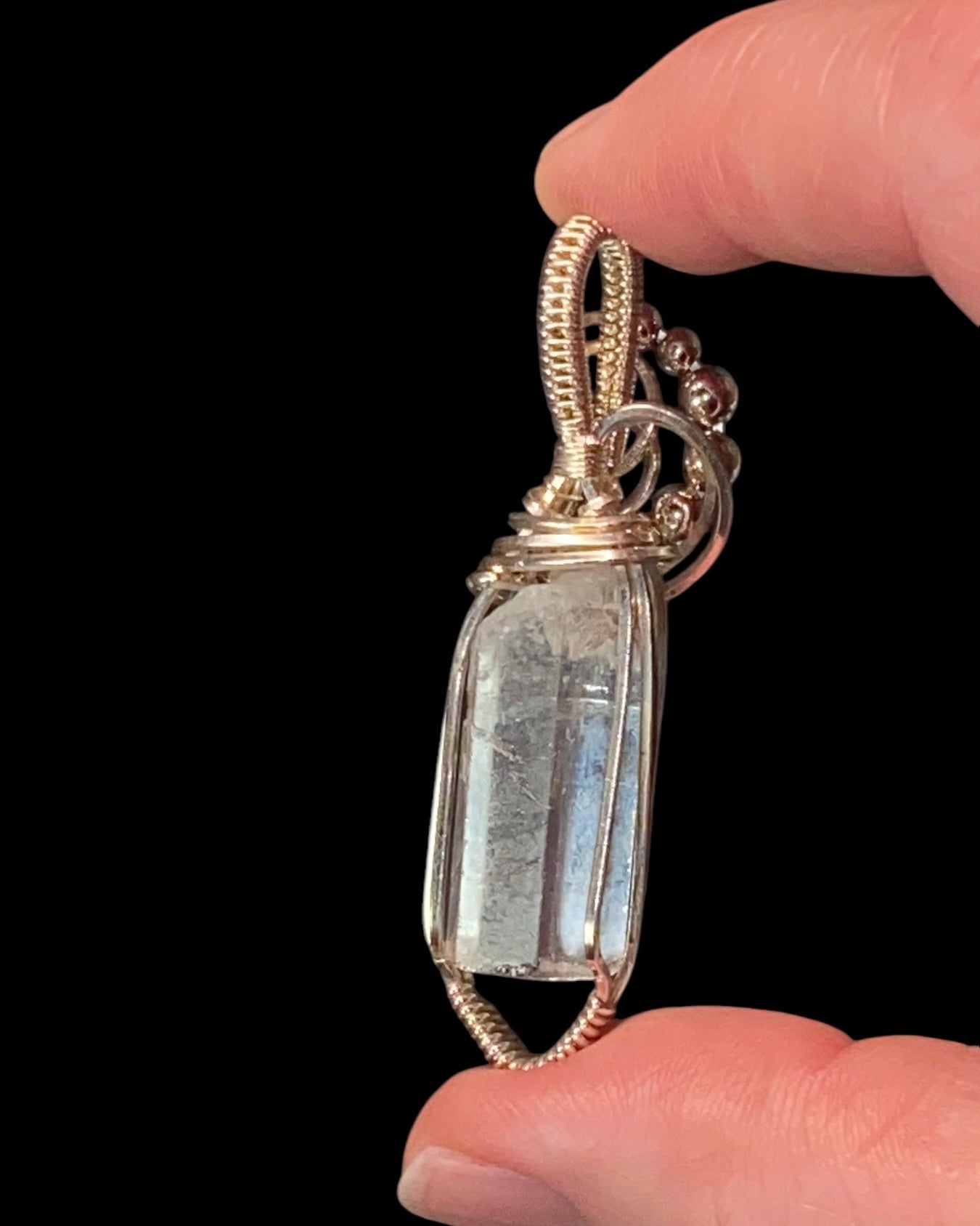 Aquamarine Crystal & Sterling Silver Handmade Wire Wrapped Pendant