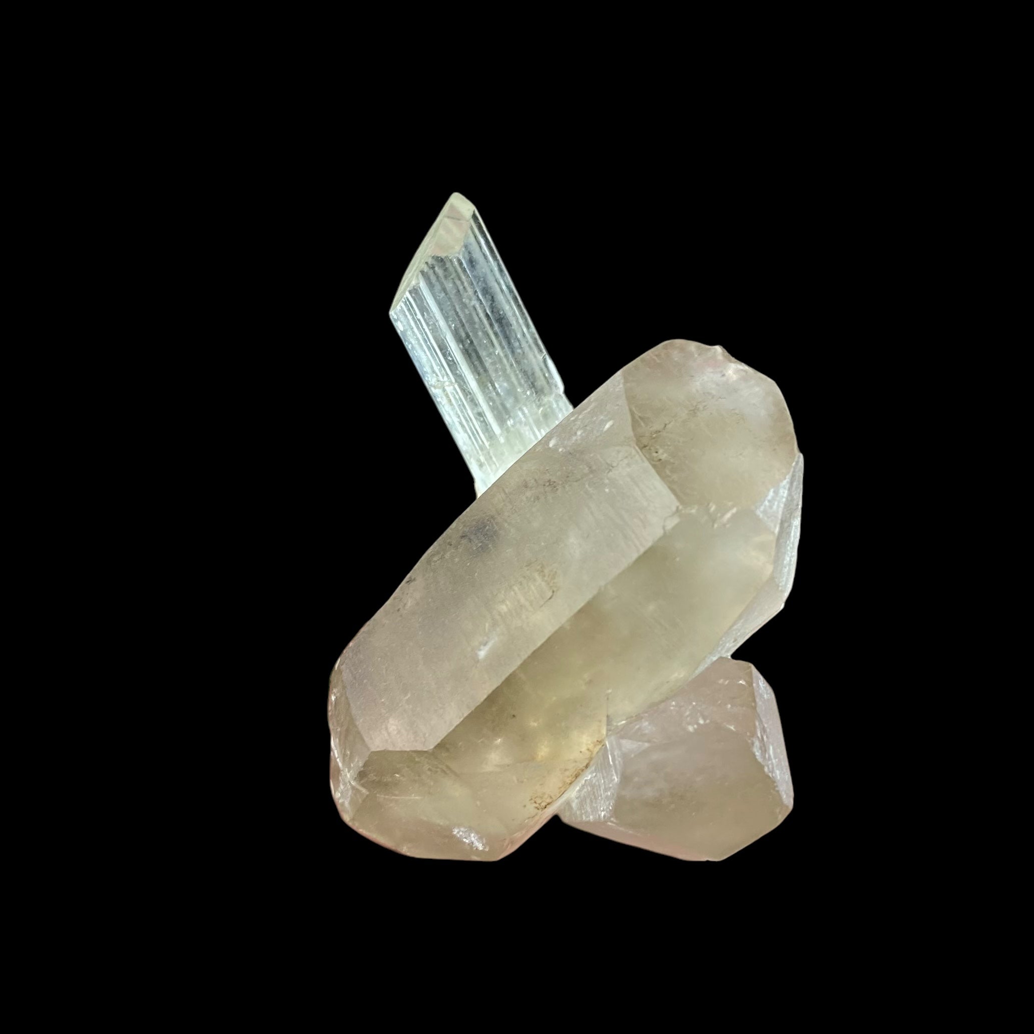 Yellow Triphane Spodumene Crystal & Smoky Quartz w Radiation Halo in Quartz