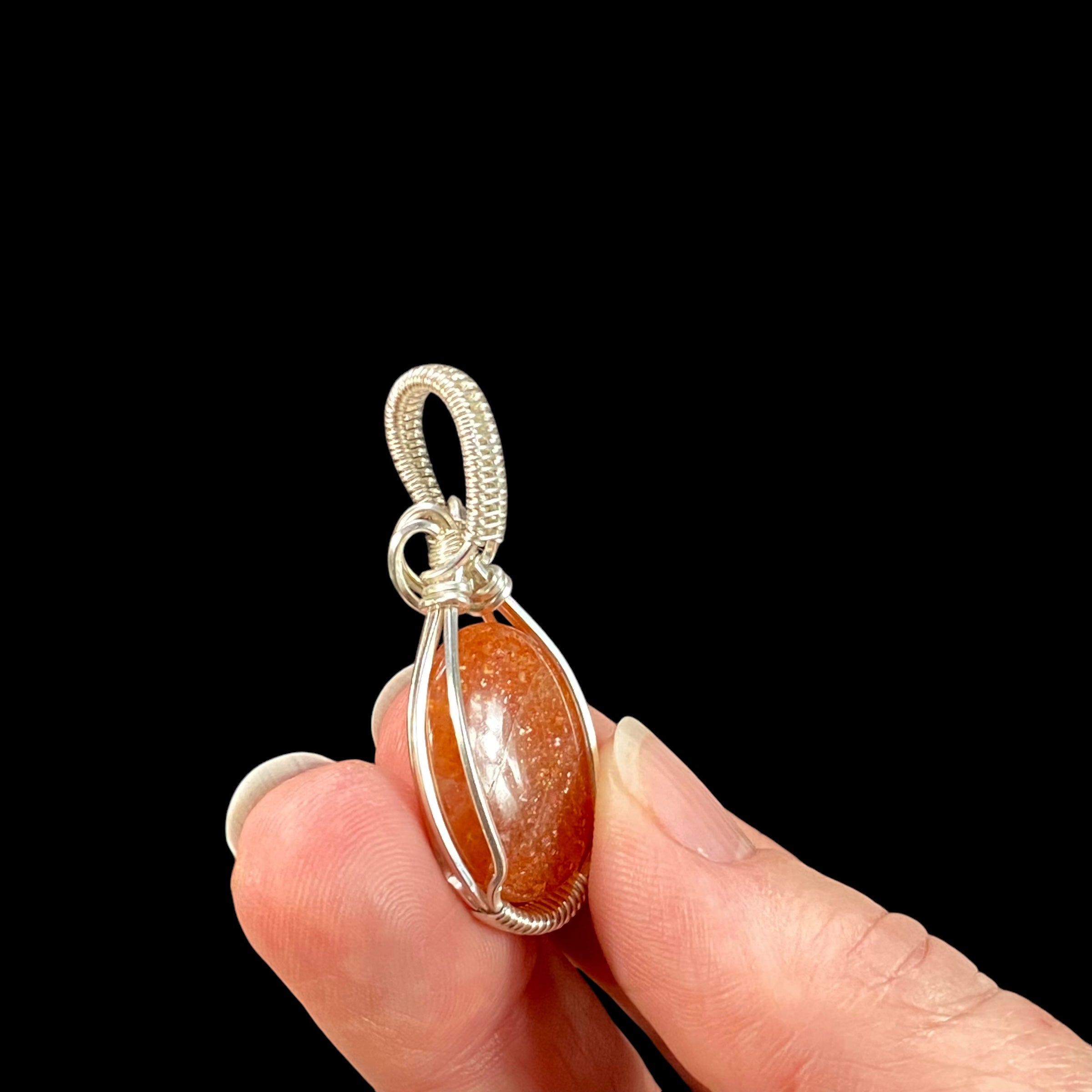 Sunstone and Sterling Silver Wire Wrapped Pendant