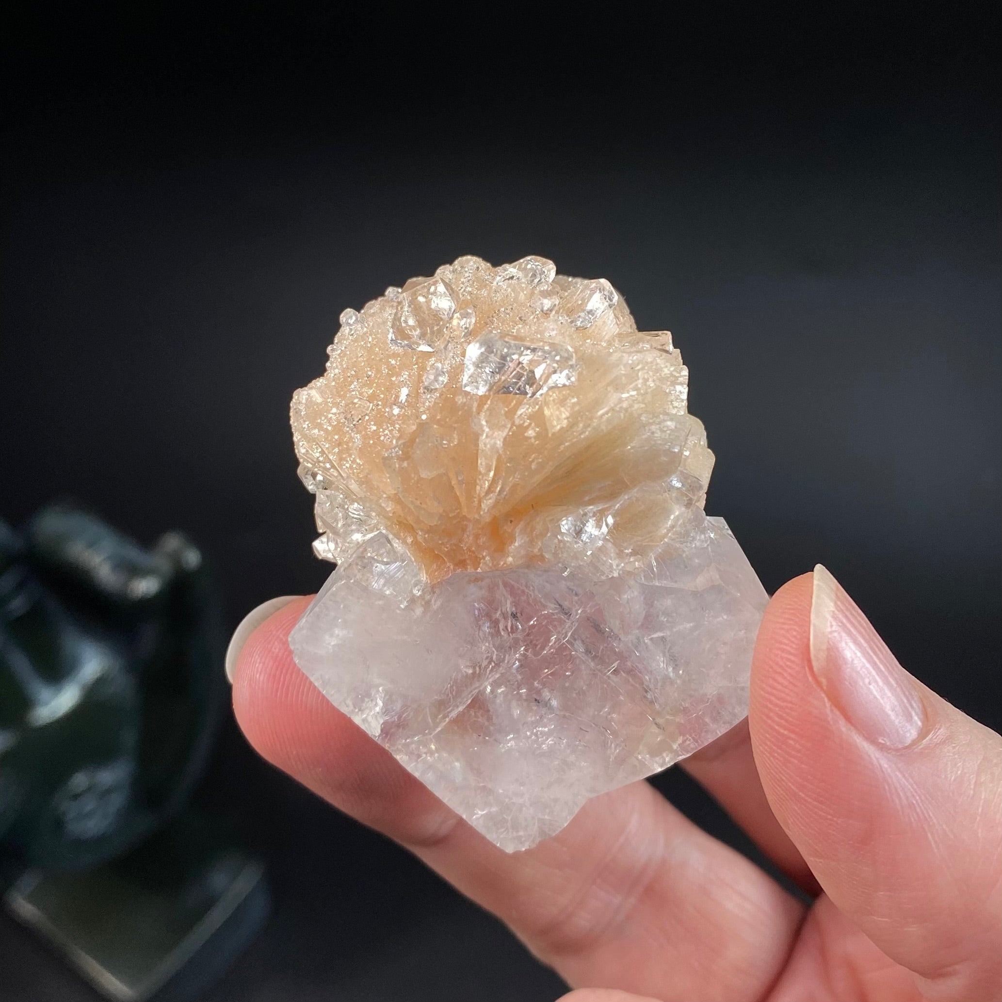 Clear Apophyllite Crystal with Peach Stilbite – Collector Mineral Specimen