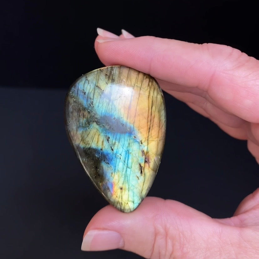 Blue Green Flash Labradorite Teardrop Shaped Cabochon