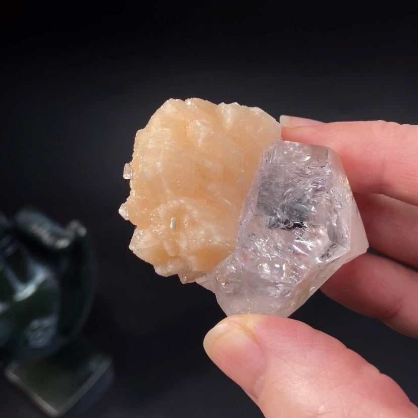 Clear Apophyllite Crystal with Peach Stilbite – Collector Mineral Specimen