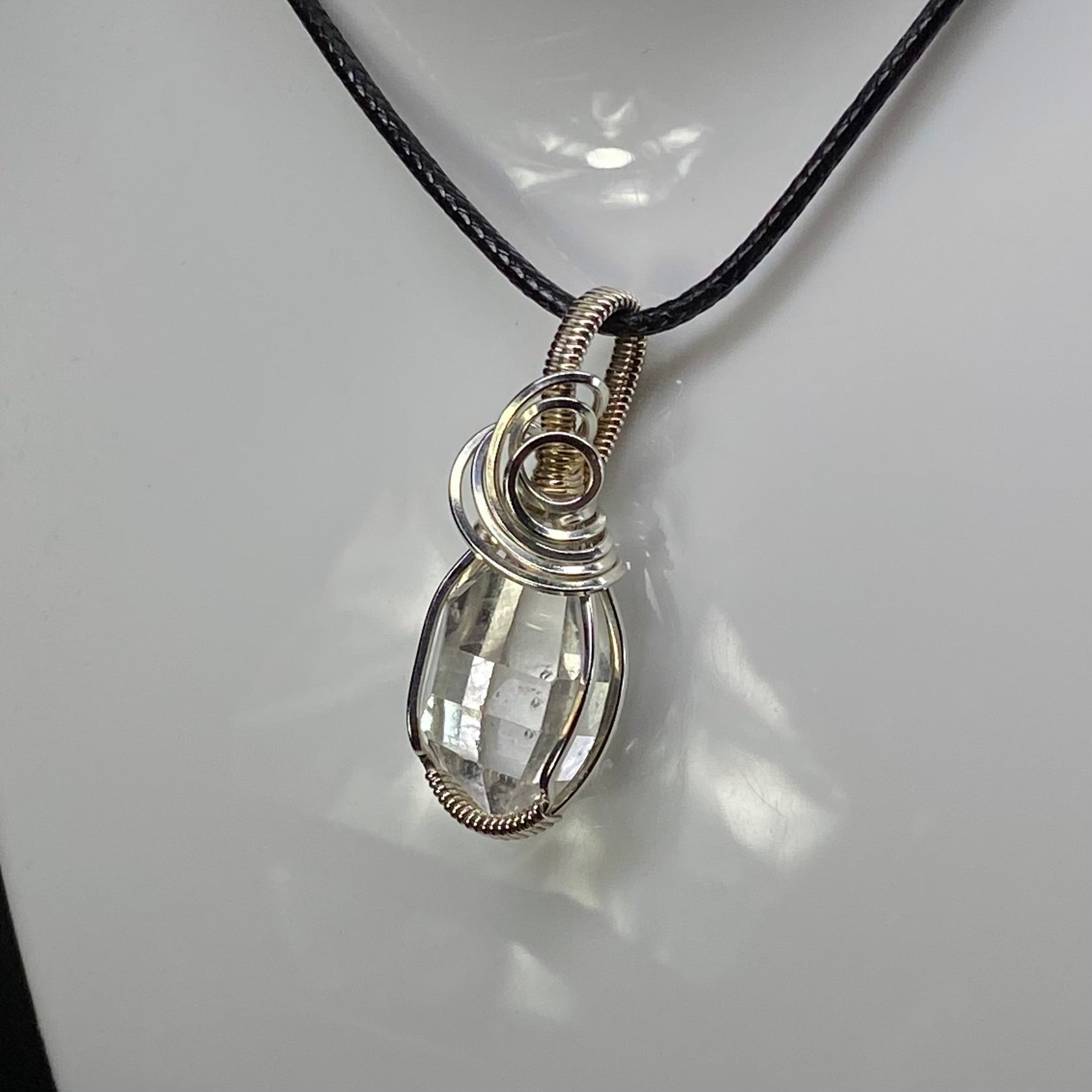 Herkimer Quartz with Phantoms & Sterling Silver Wire Wrapped Pendant