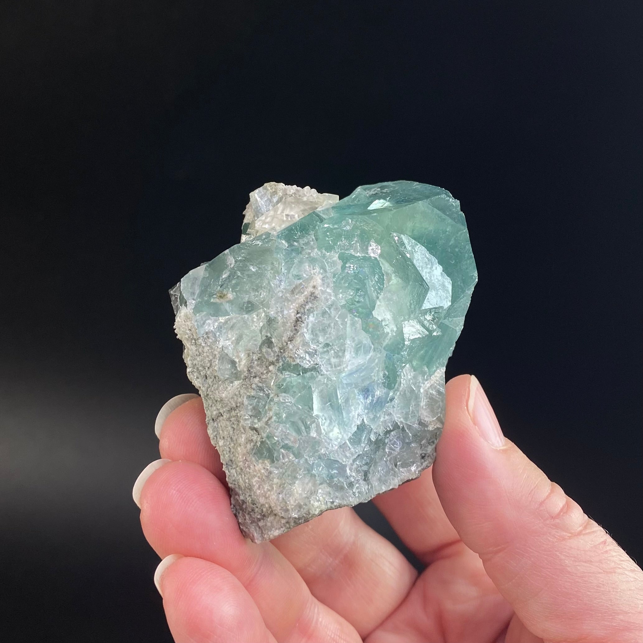 Teal Green Fluorite Cluster with Calcite
