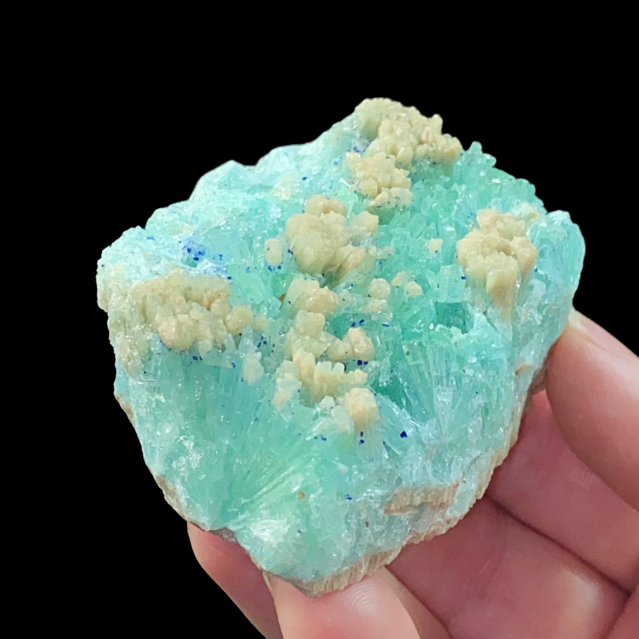 Green & Brown Aragonite Cluster with Minor Azurite - Green Areas Phosphorescent