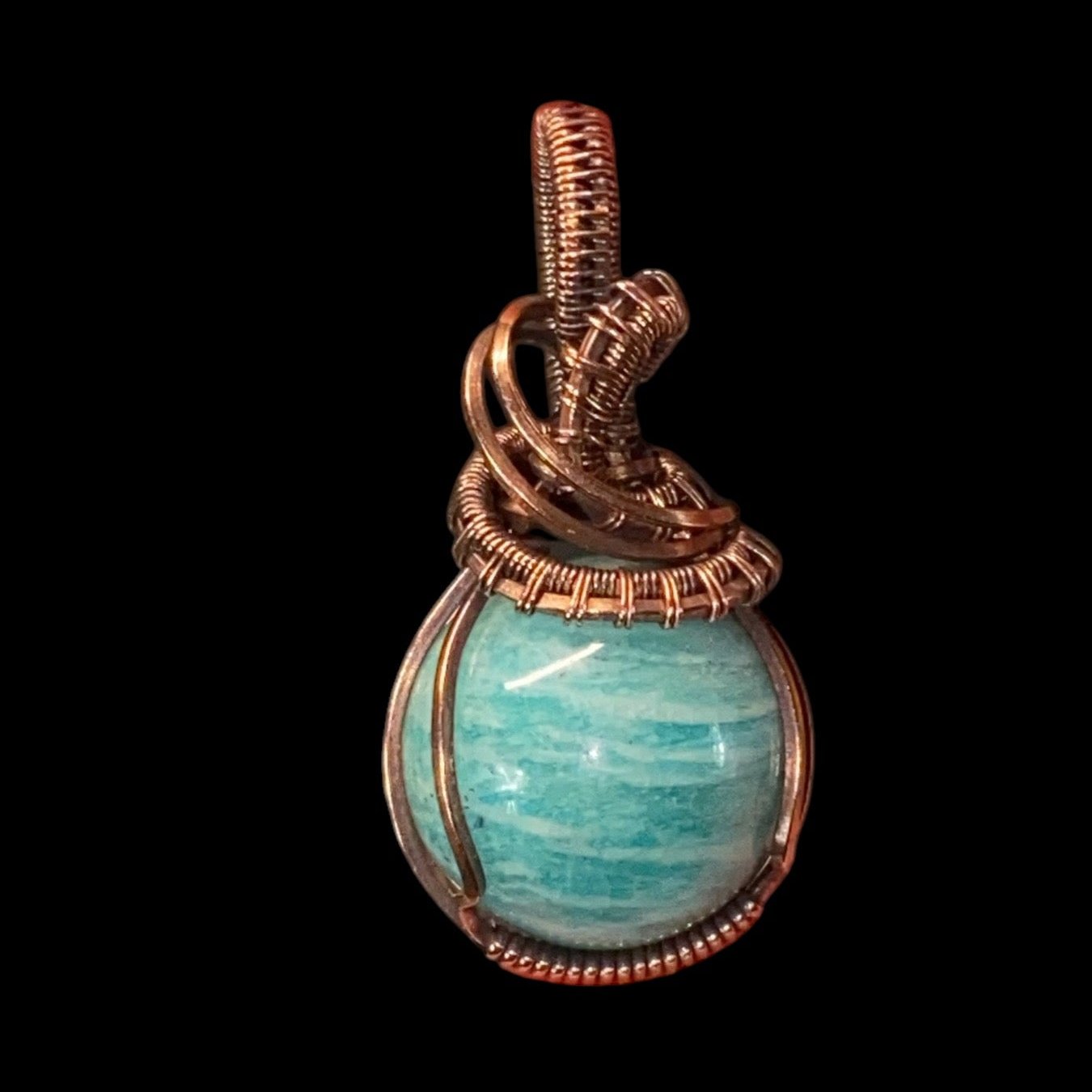 Amazonite Sphere and Copper Handmade Wire Wrapped Pendant