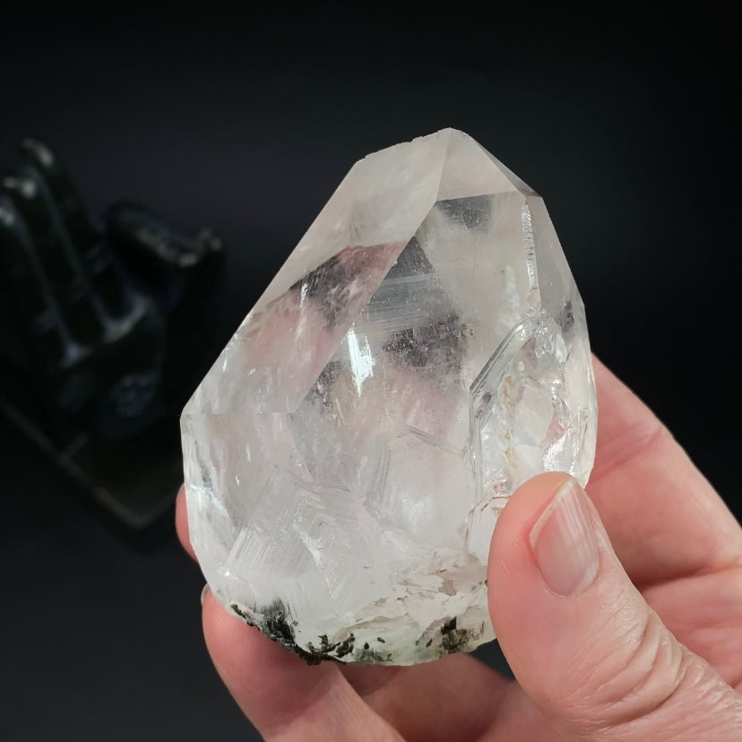 Quartz Crystal with Dark Green Epidote Crystals