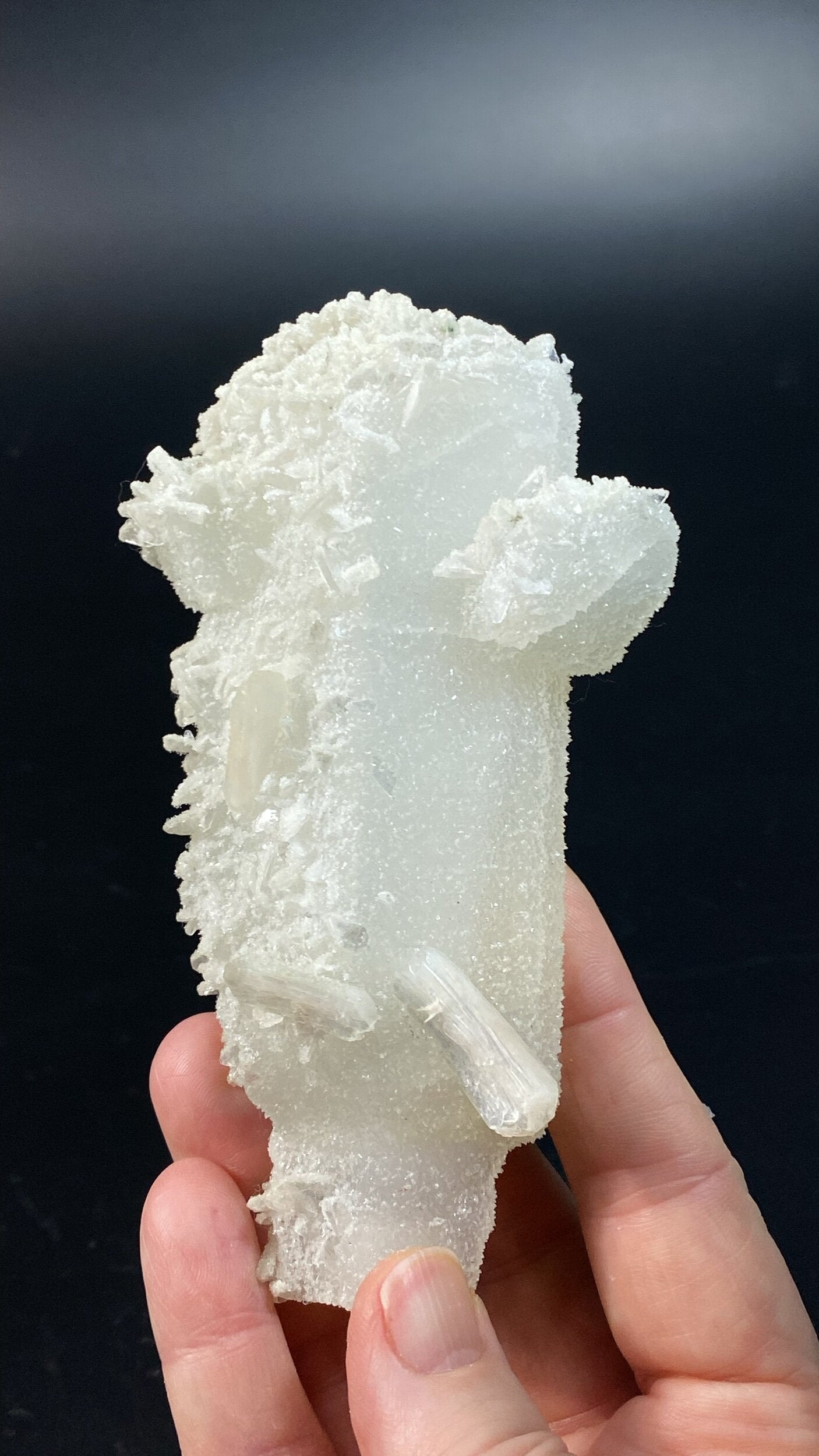 Druze Apophyllite Stalactite Formation on Calcite Core with Heulandite and Stilbite