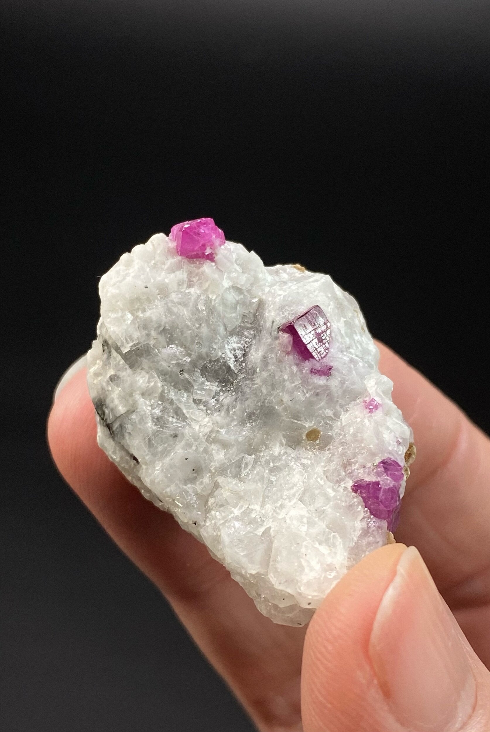 Pseudo Octahedral Natural Ruby Crystals on Marble Matrix, Jegdalek, Afghanistan