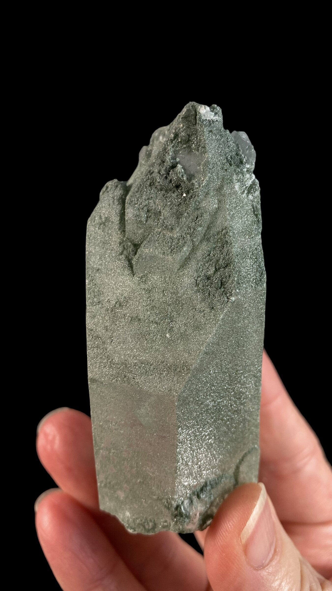 Quartz Crystal with Shimmering Natural Chlorite Surface Deposit