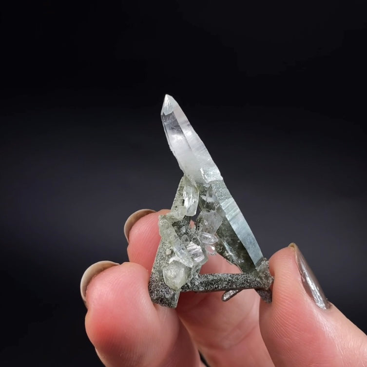 Himalayan Laser Chlorite Included Quartz Cluster from Ganesh Himal, Nepal