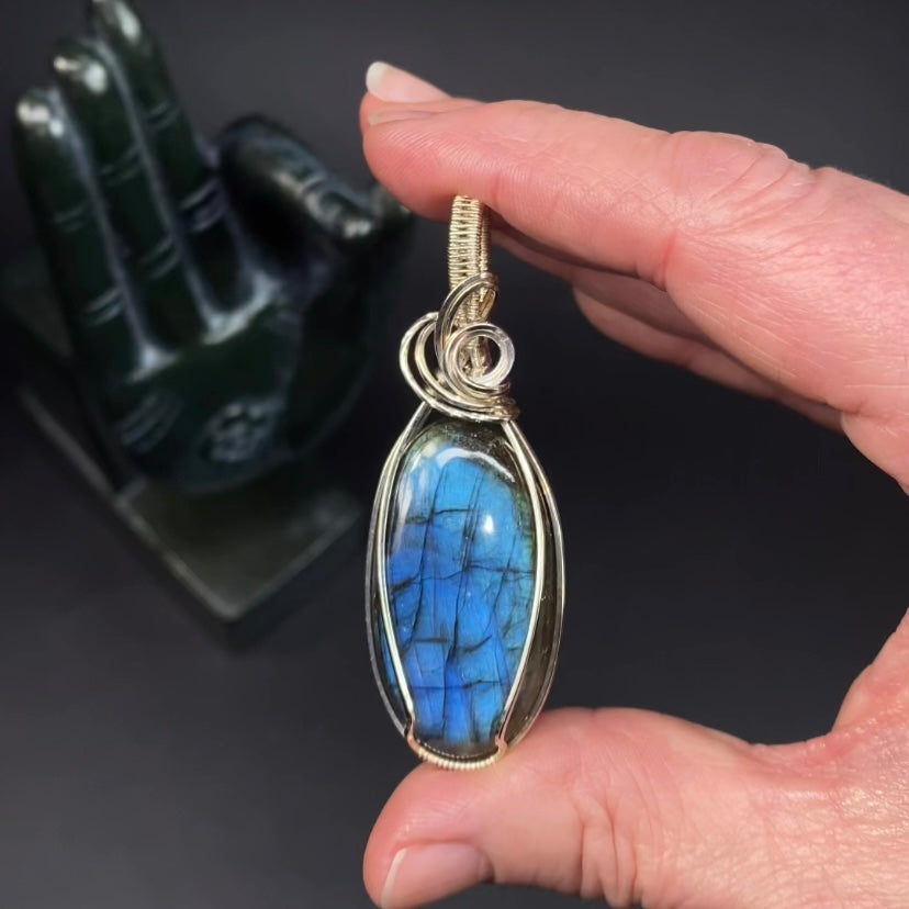 Labradorite & Sterling Silver Wire Wrapped Pendant, Natural Stone & Crystal Jewelry
