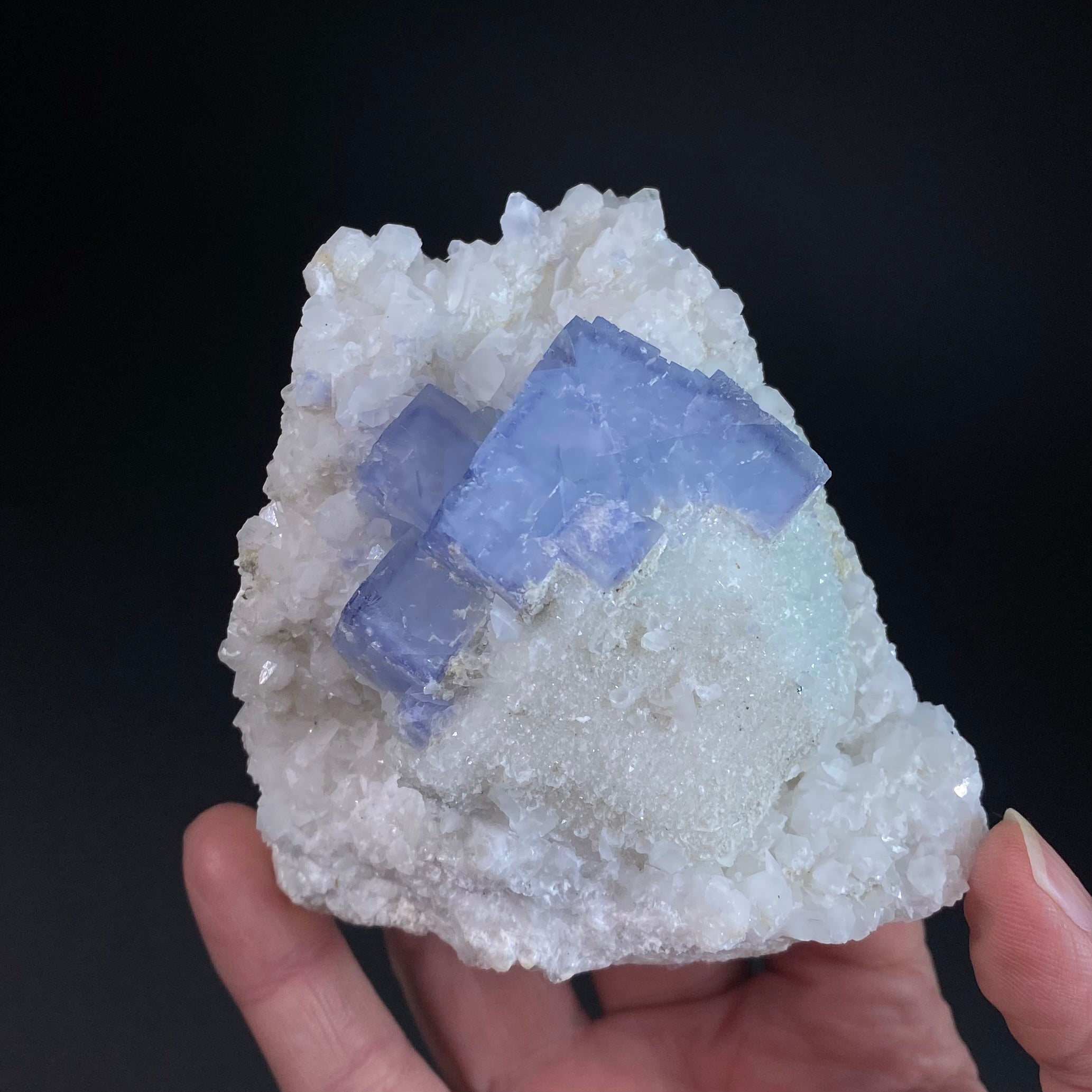 Blue Porcelain Fluorite Cluster with Quartz and Calcite, Yaogangxian Mine