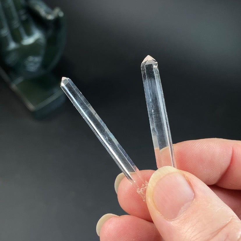 Singing Blue Smoke Lemurian Quartz Crystal Pair from Santander, Colombia