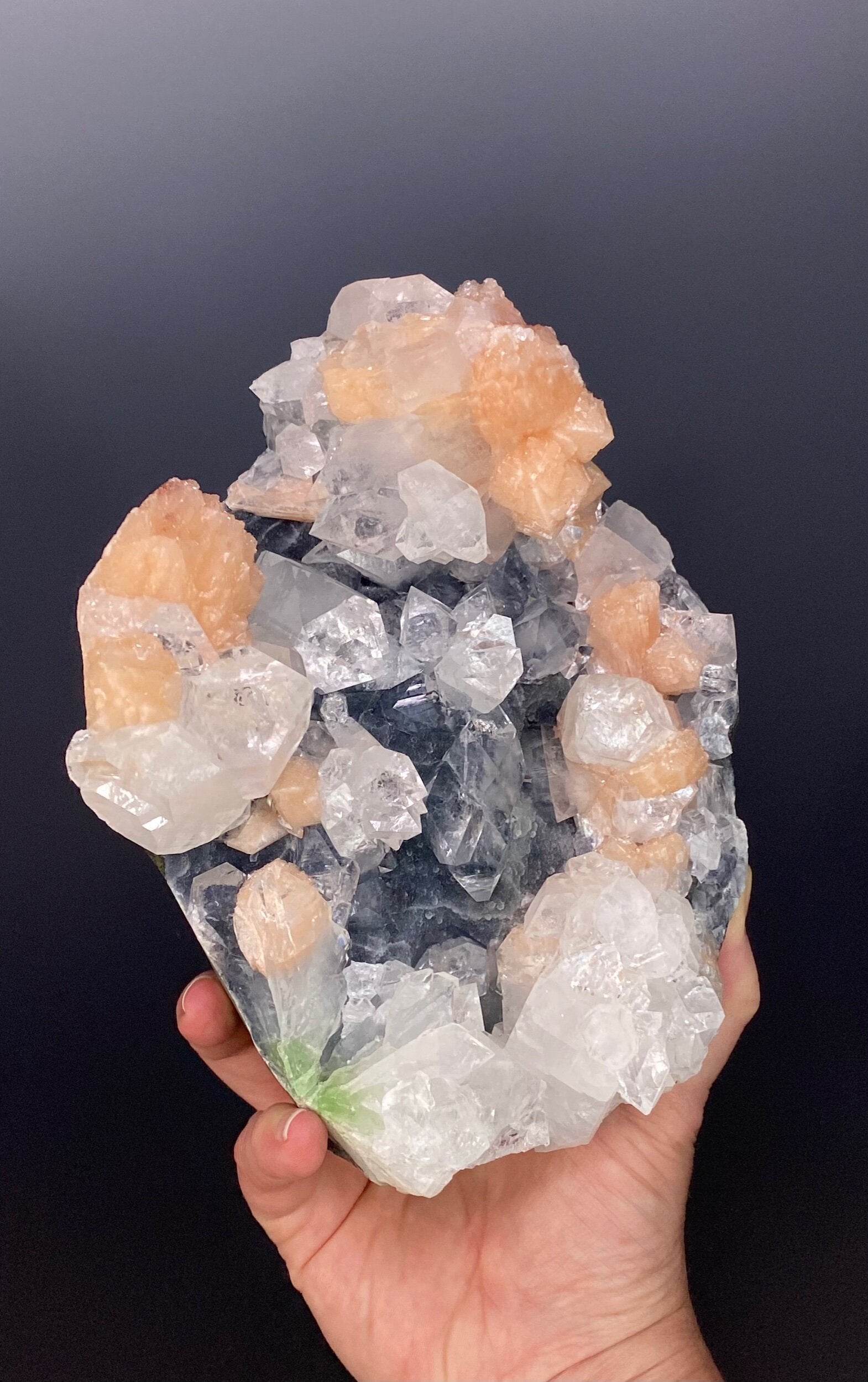 Clear Apophyllite Crystal Cluster with Stilbite in Trimmed Basalt Pocket from Maharashtra, India