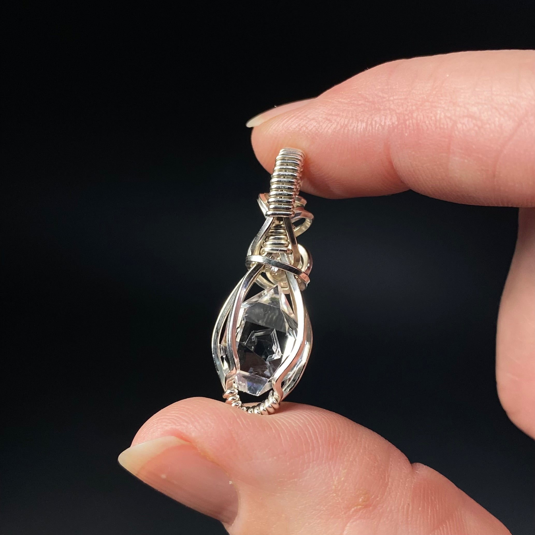 Herkimer Diamond Quartz & Sterling Silver Wire Wrapped Pendant