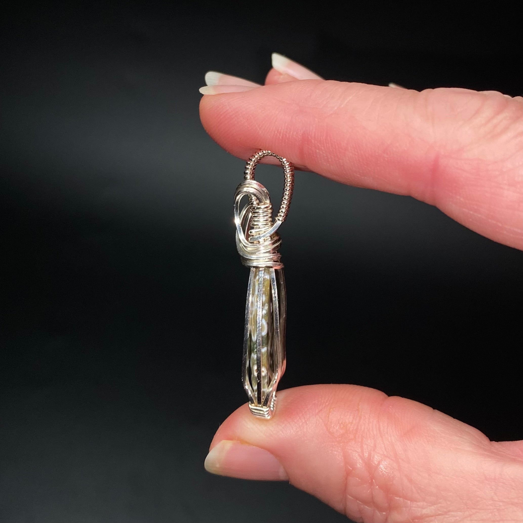 Ocean Jasper and Sterling Silver Wire Wrapped Pendant