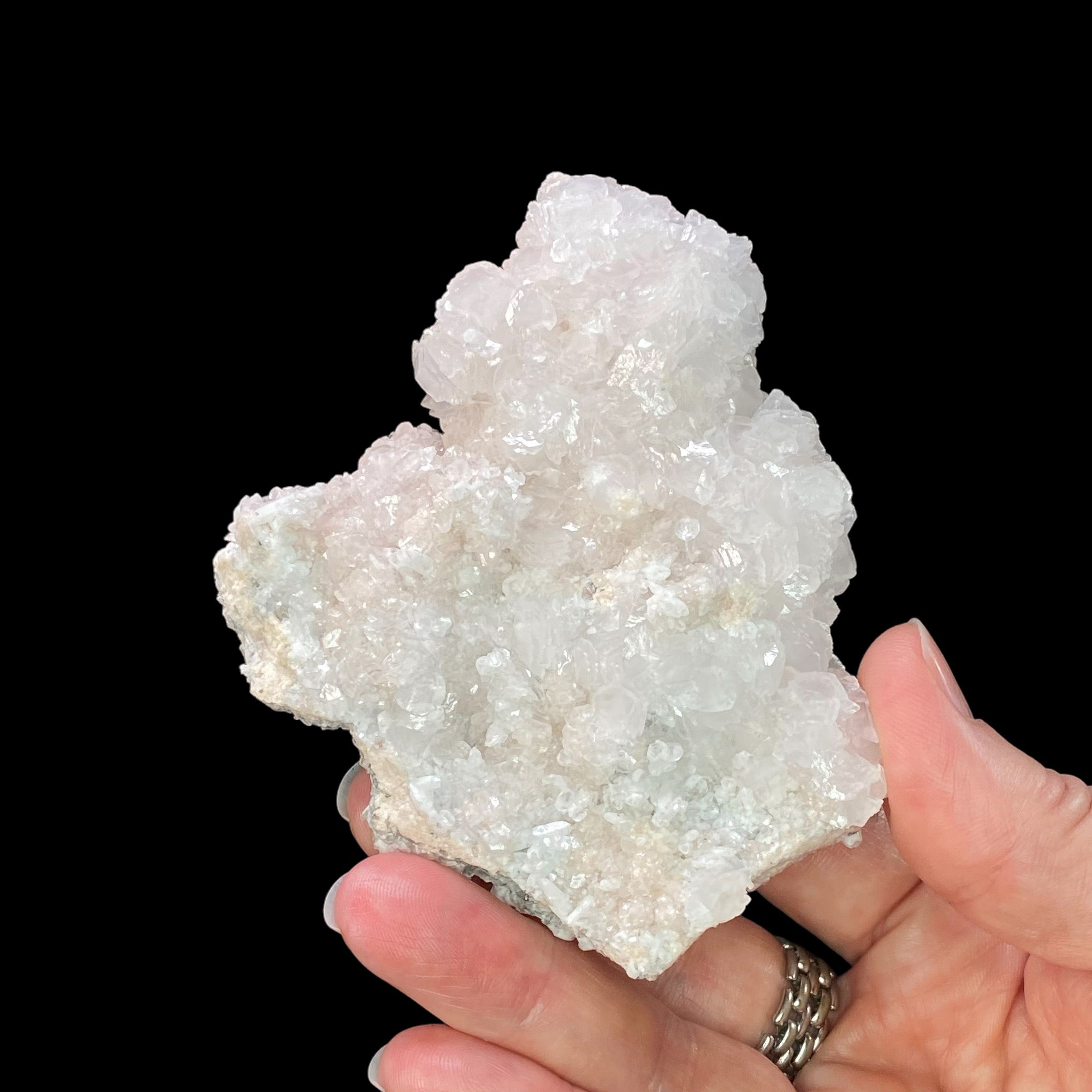 Rhodochrosite Cluster with Fluorescent Calcite & Milky Quartz Crystals, from Trepça Mines, Kosovo