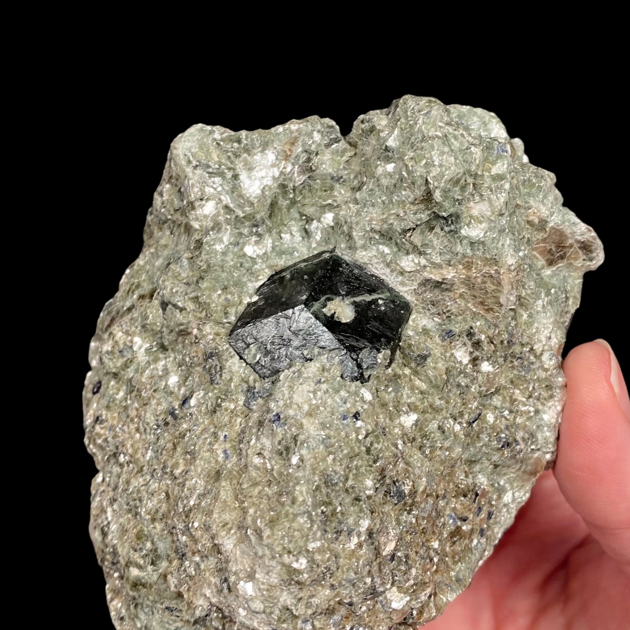 Dark Green Dravite, Uvite in a Beautiful Green Mica-Rich Matrix with Sapphires