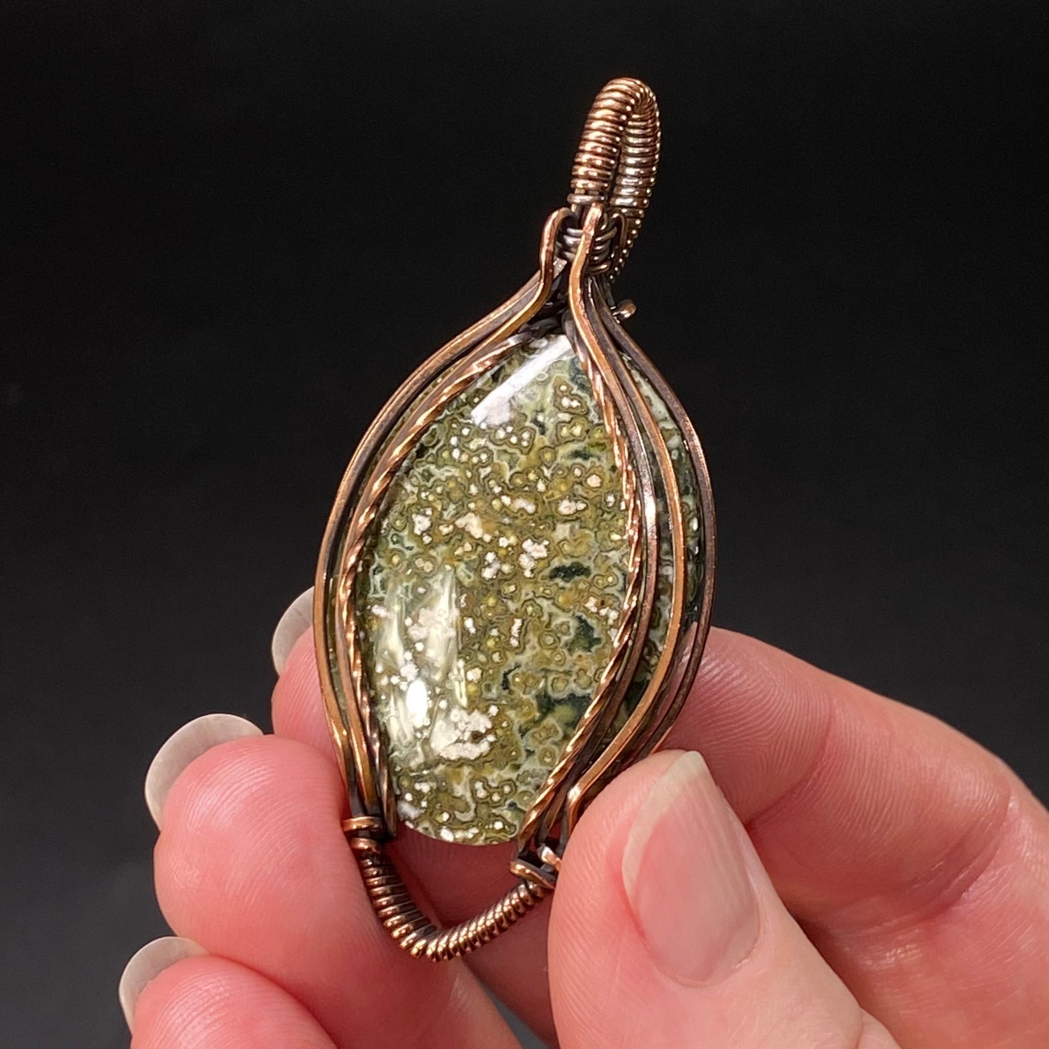 Ocean Jasper and Copper Wire Wrapped Pendant