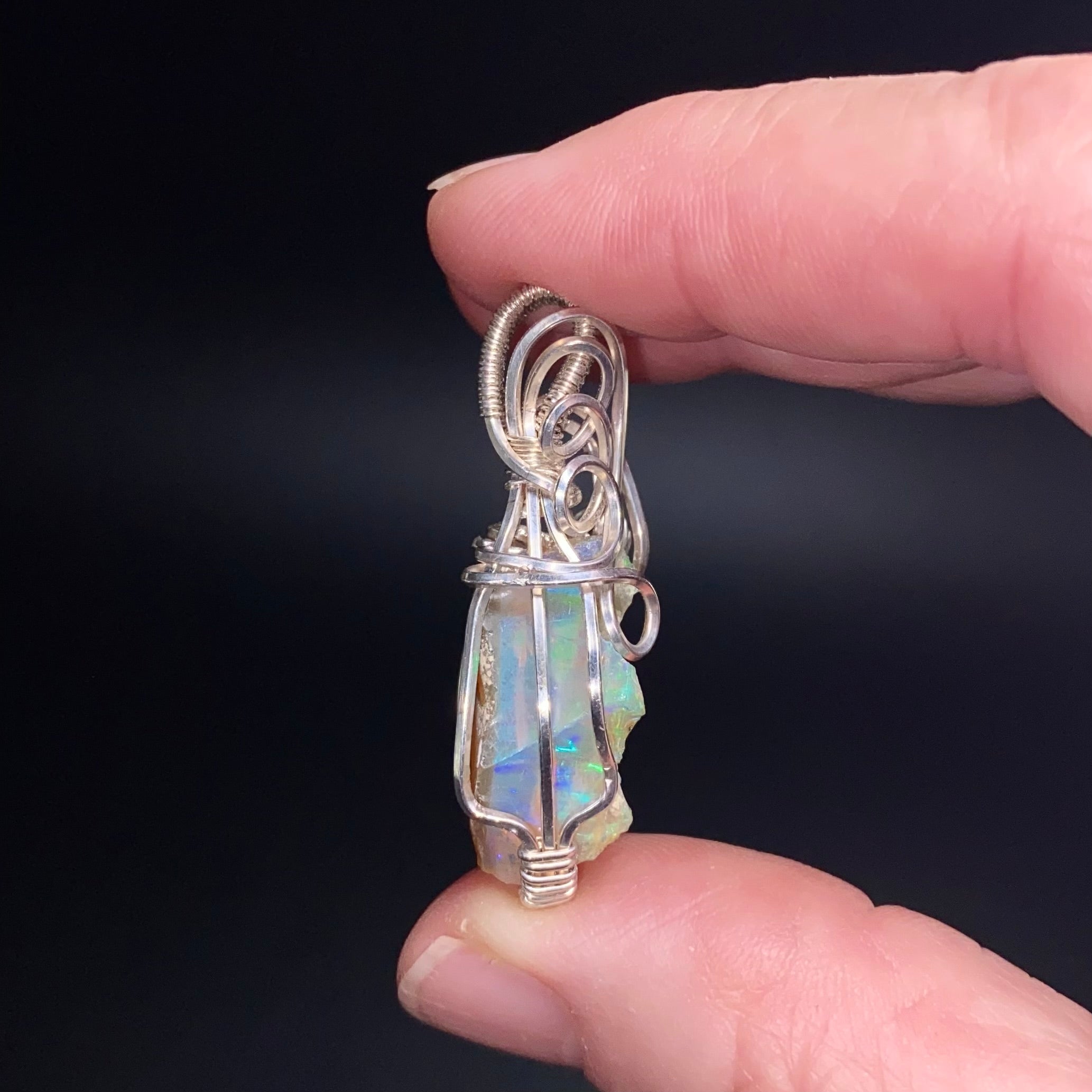 Ethiopian Welo Opal & Sterling Silver Wire Wrapped Pendant