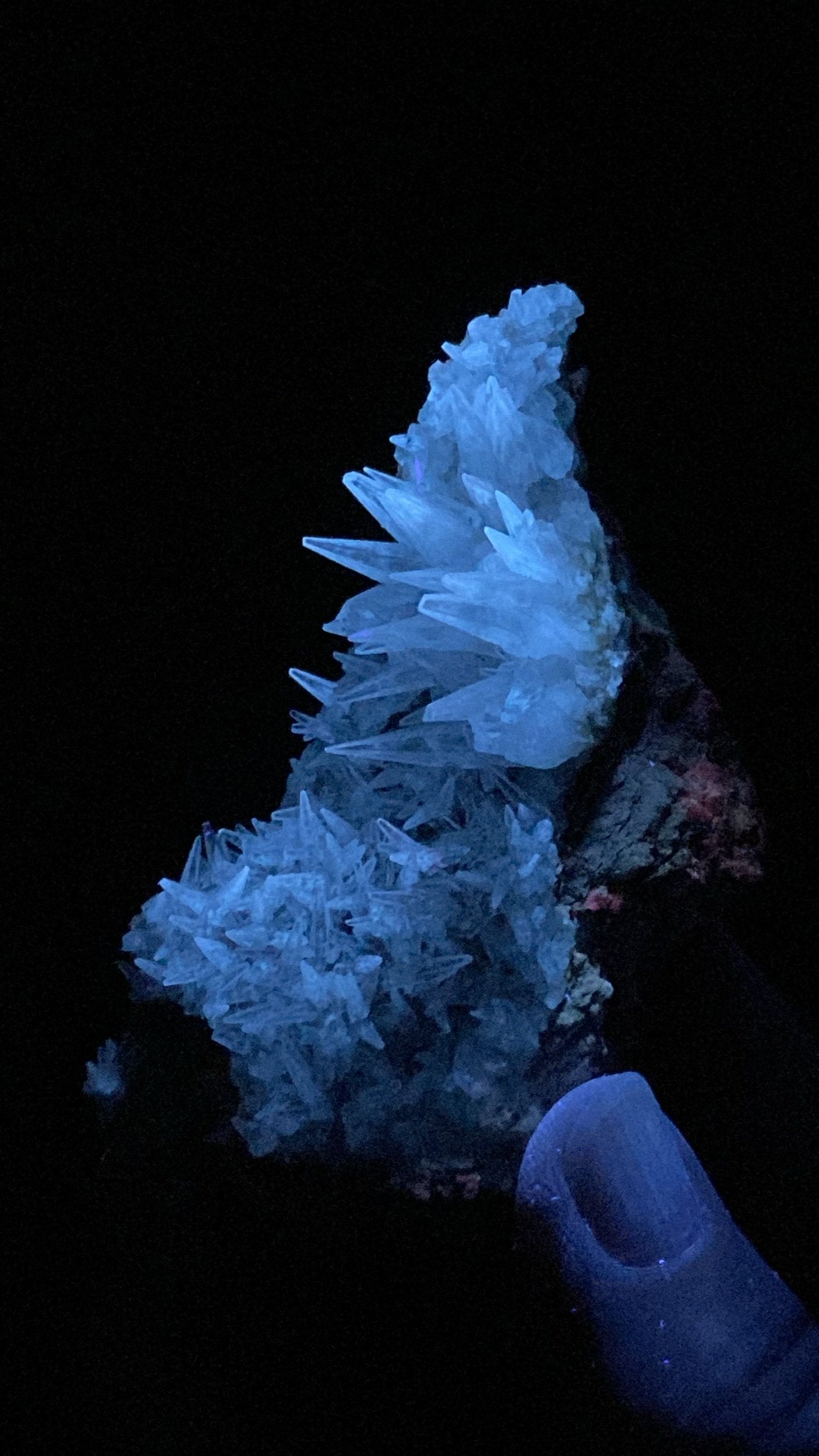 Fluorescent & Phosphorescent Tapered Clear Needle Calcite Crystals on Matrix, Shigar Valley, Pakistan