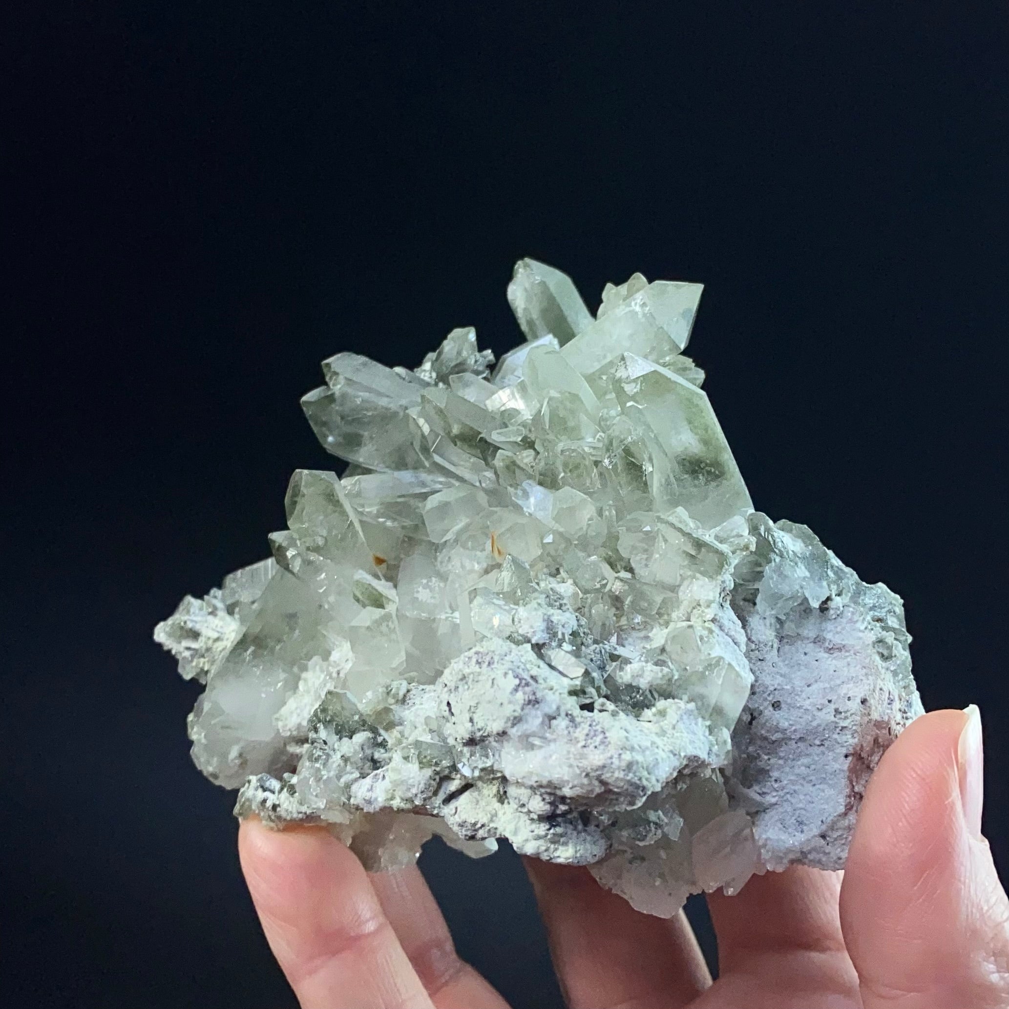 Chlorite Included Quartz Crystal Cluster