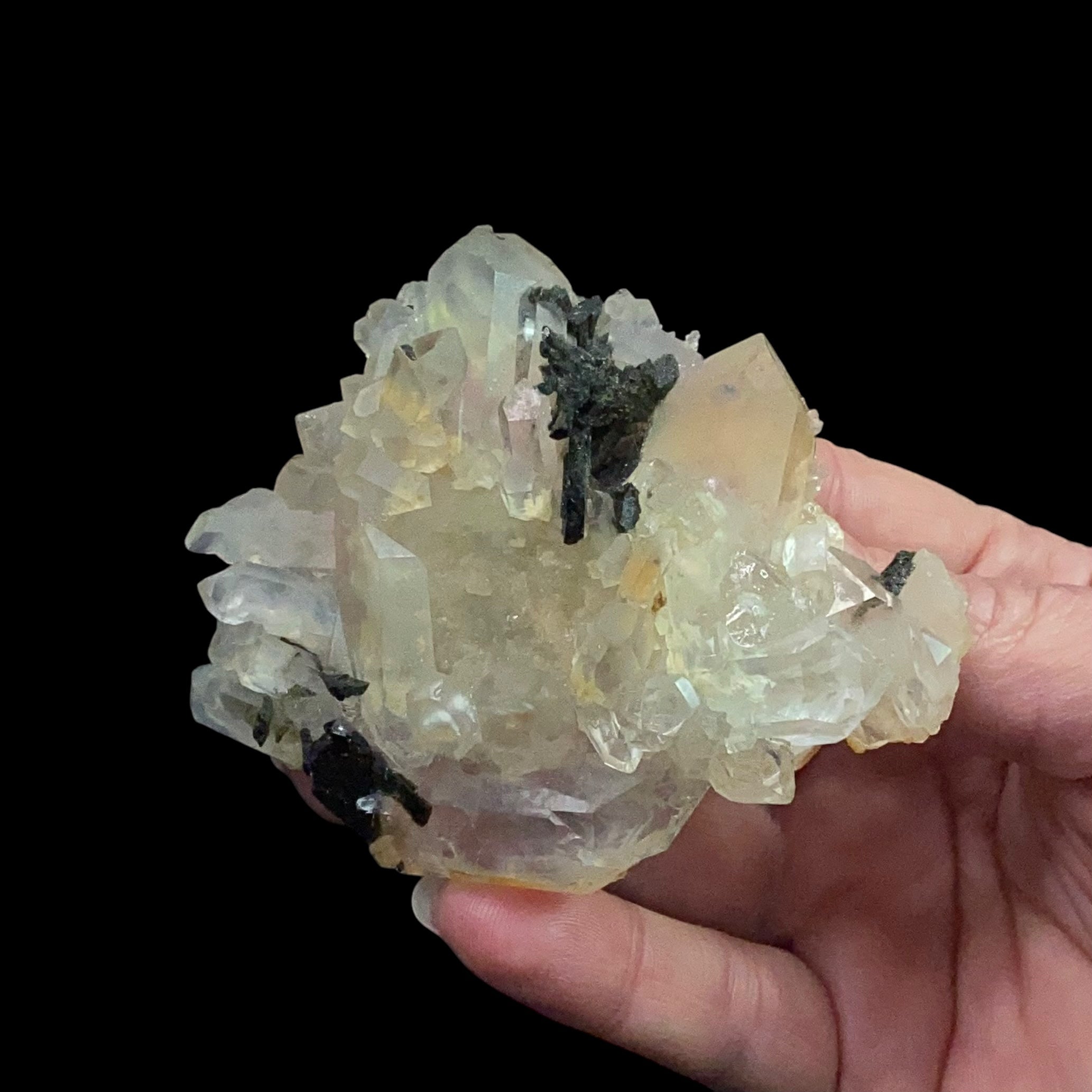 Quartz Crystal Cluster Plate with Epidote