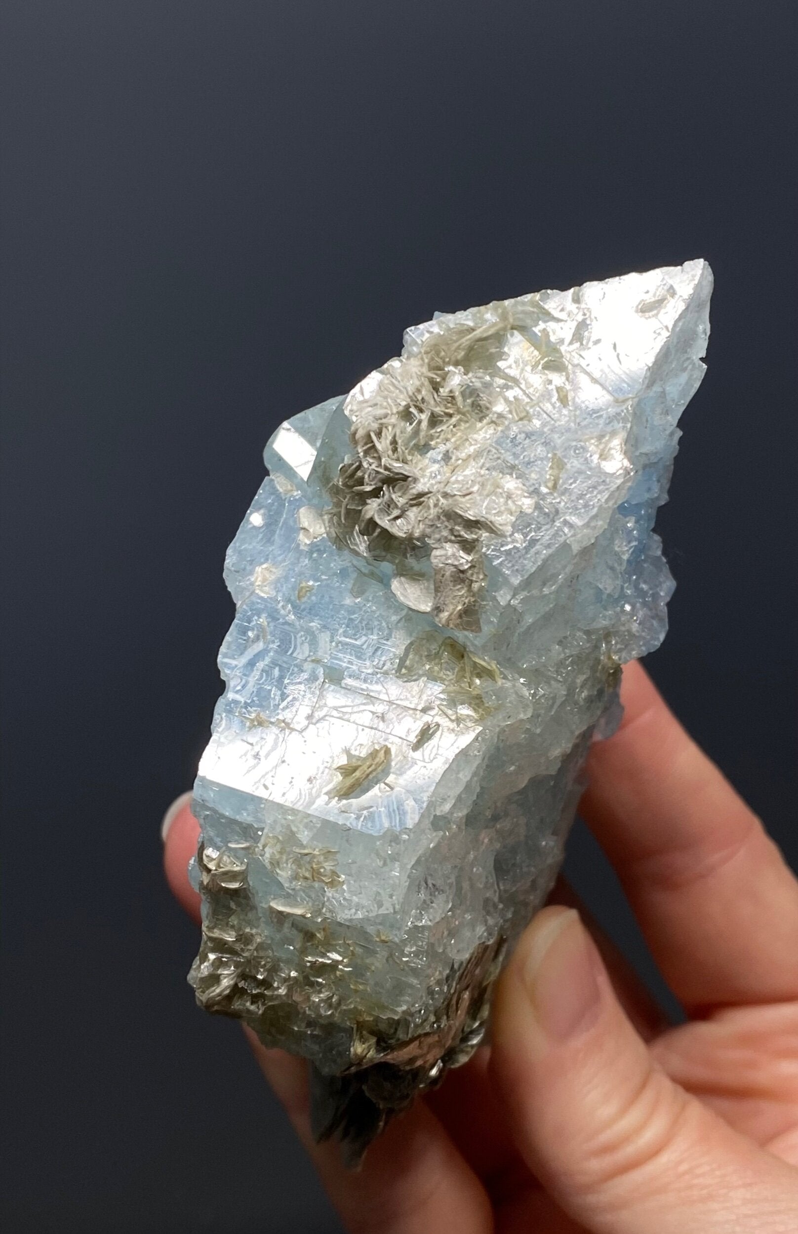 Etched Aquamarine Crystal with Muscovite Mica