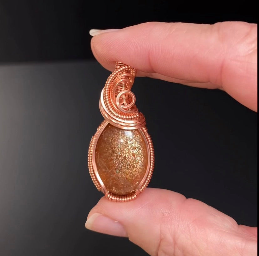Sunstone and Raw Copper Handmade Wire Wrapped Pendant