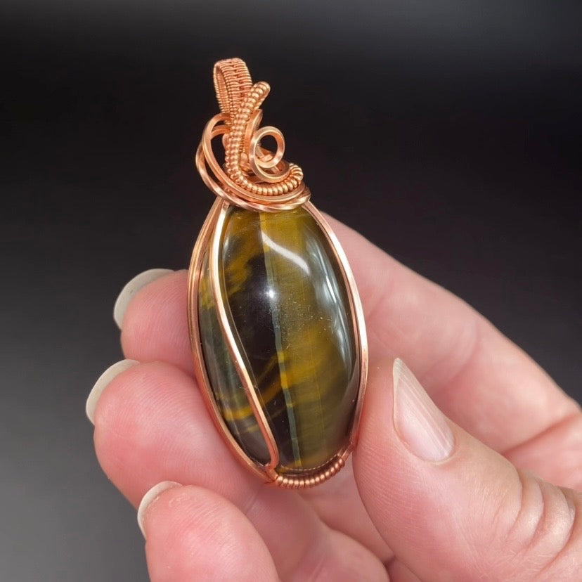Tiger Eye & Copper Wire Wrapped Pendant