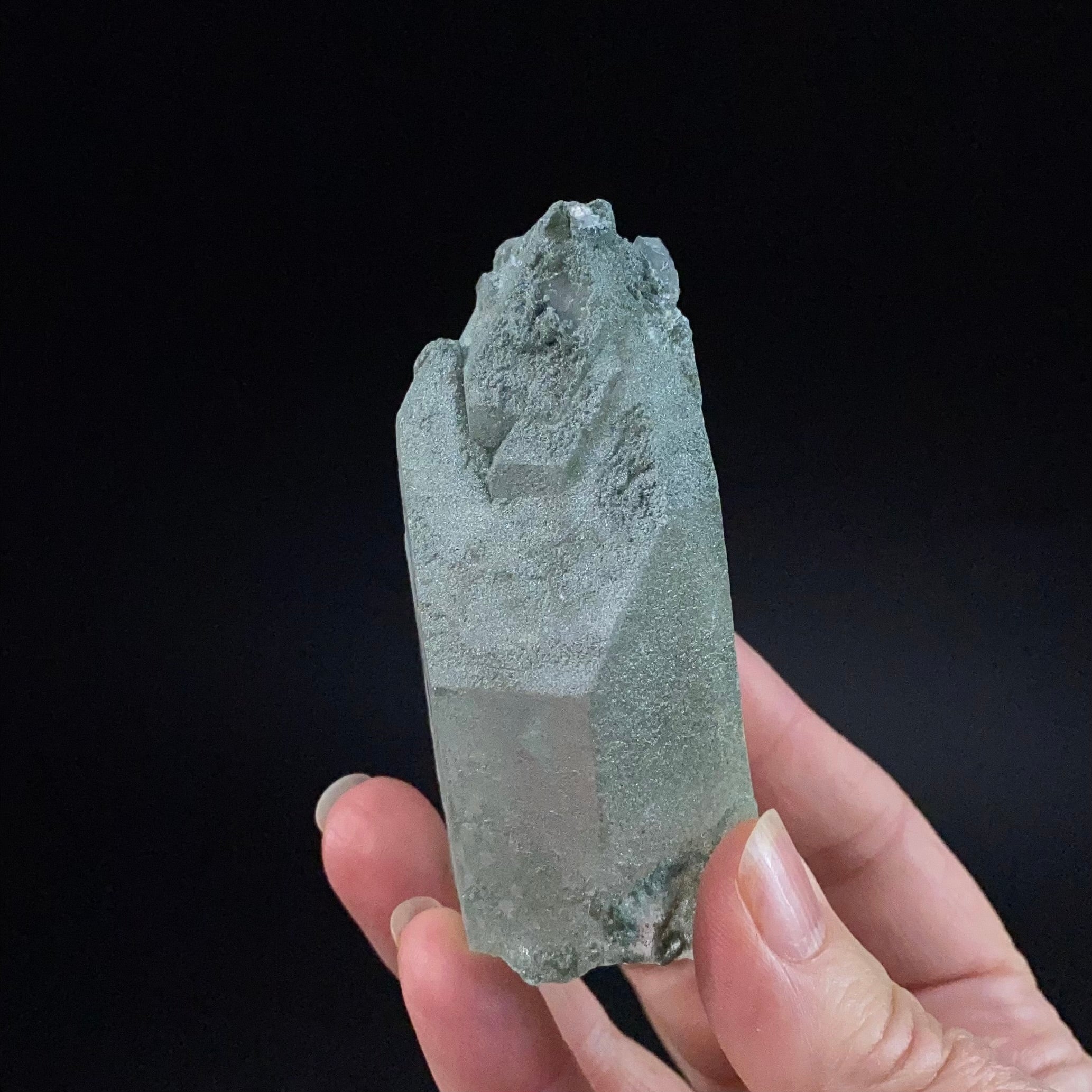 Quartz Crystal with Shimmering Natural Chlorite Surface Deposit