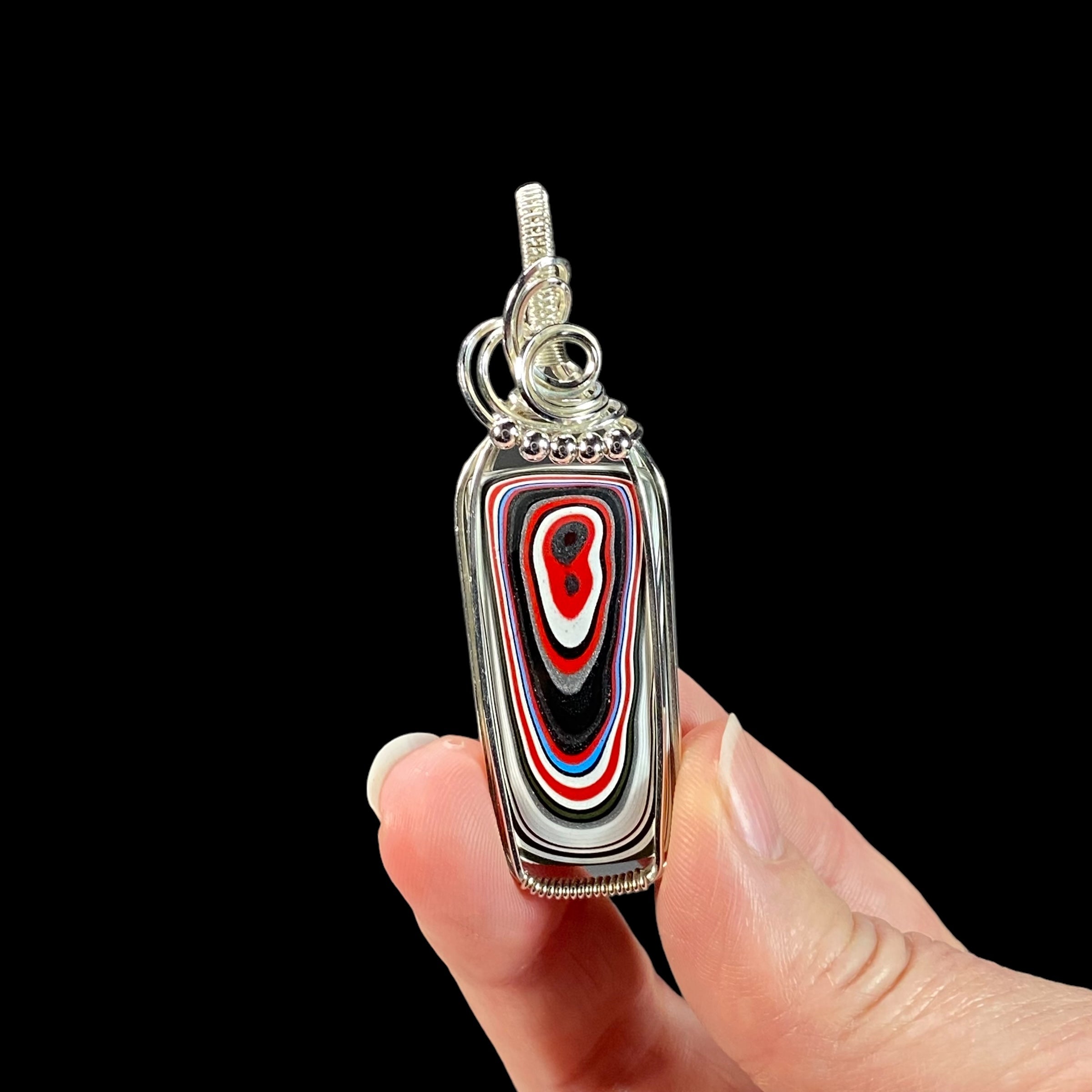 Genuine Detroit Agate Fordite & Sterling Silver Wire Wrapped Pendant