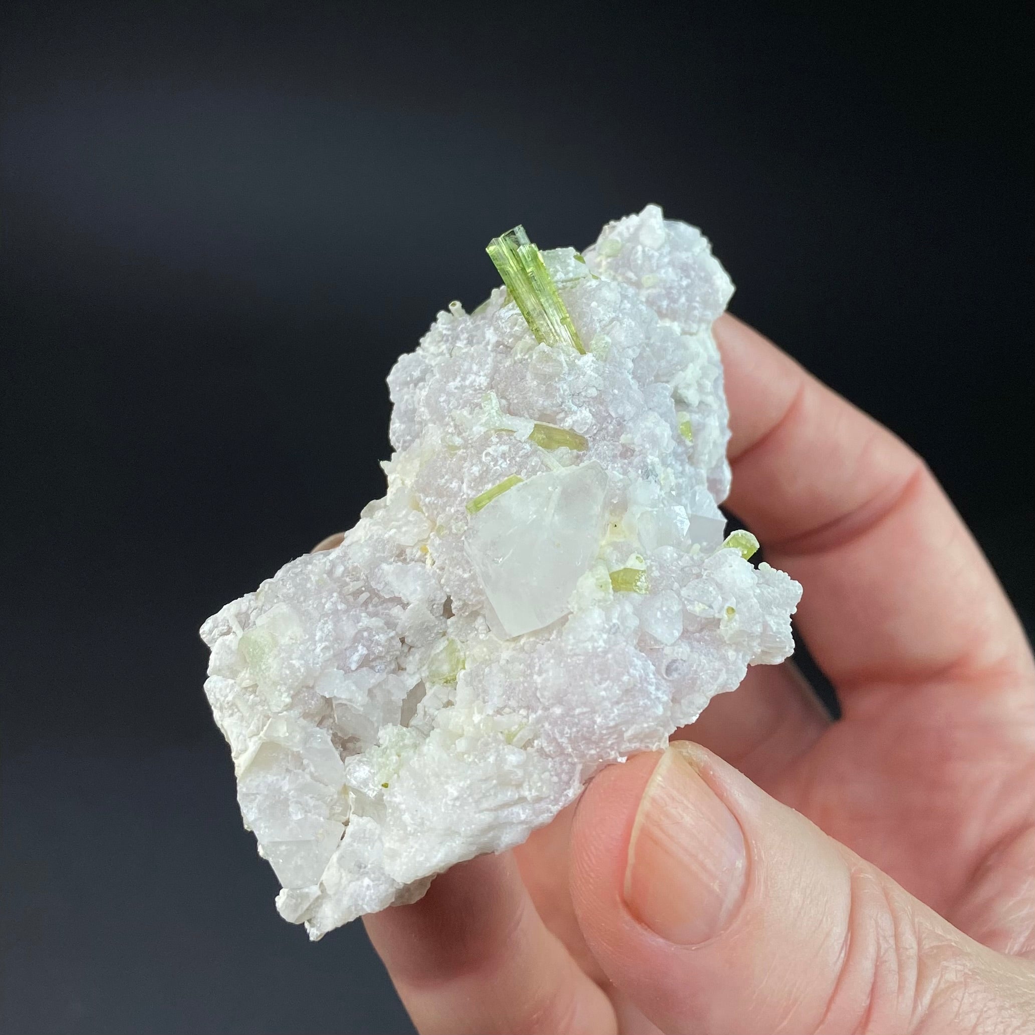 Clear Topaz Crystal with Green Tourmaline and Lepidolite