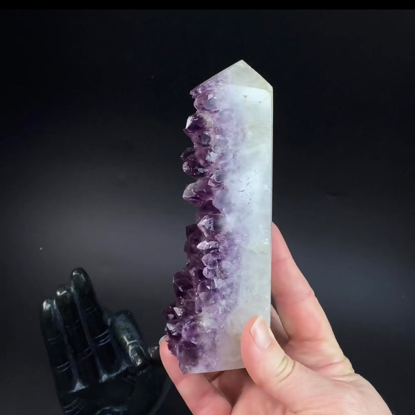 Deep Purple Amethyst Crystal Partial Polished Tower