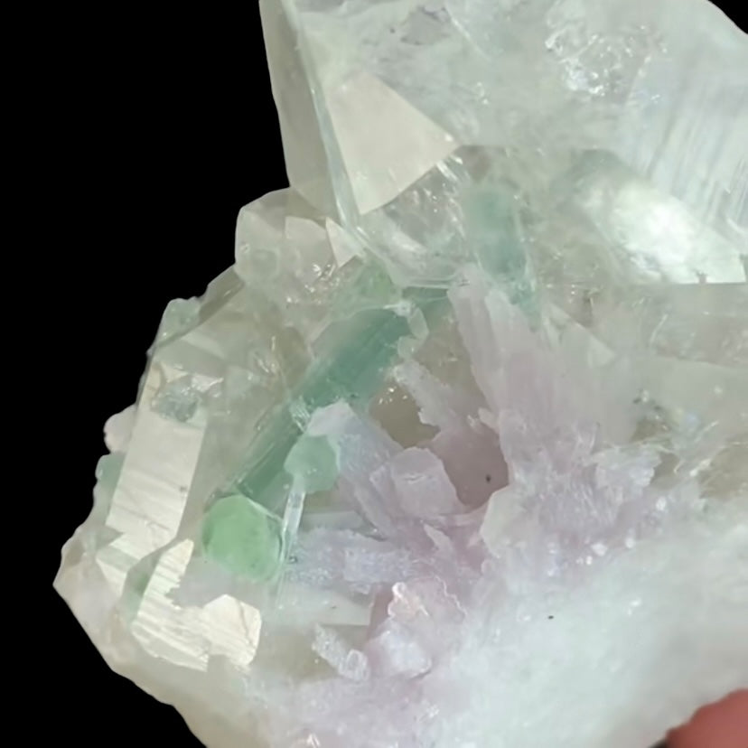 Lepidolite, Green Tourmaline & Quartz Cluster