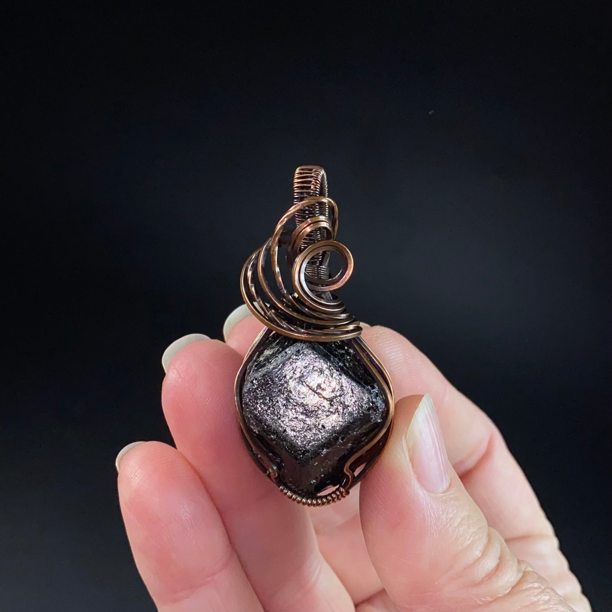 Natural Raw Almandine Garnet and Copper Wire Wrapped Pendant