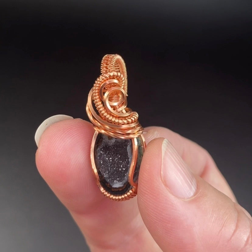 Matching Pair Tabasco Geode & Copper Wire Wrapped Pendants