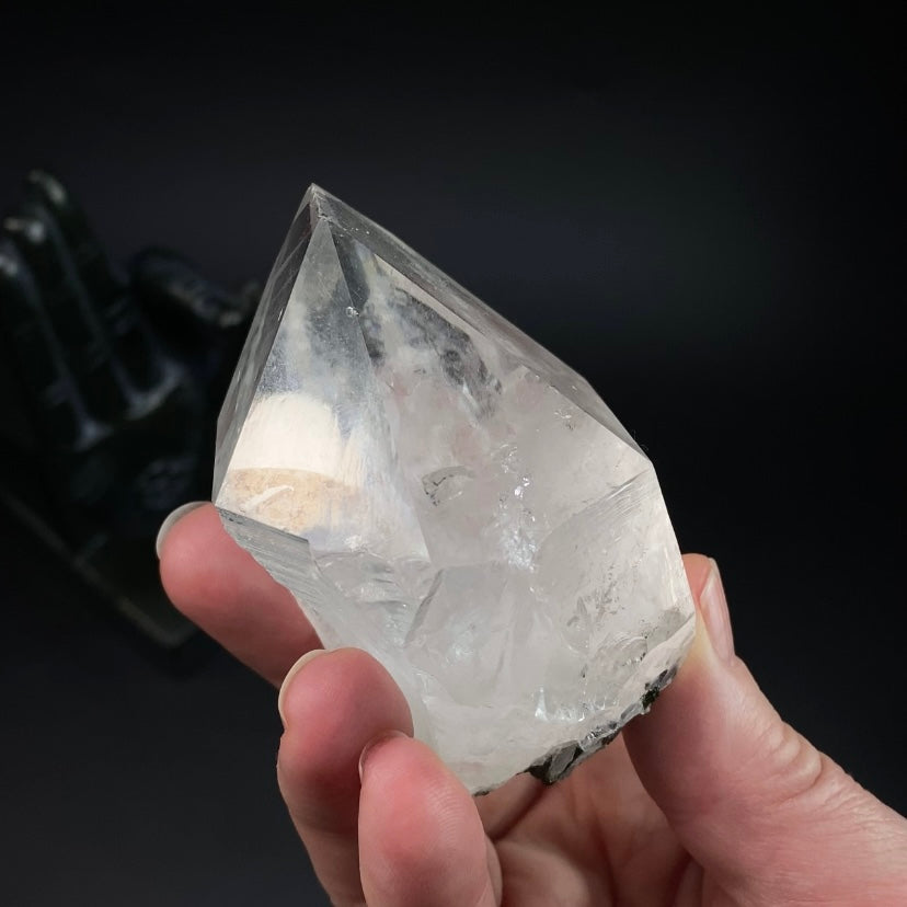 Quartz Crystal with Dark Green Epidote Crystals