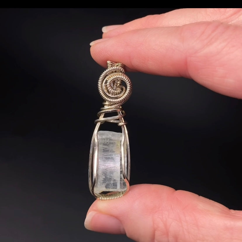 Aquamarine Crystal & Sterling Silver Handmade Wire Wrapped Pendant